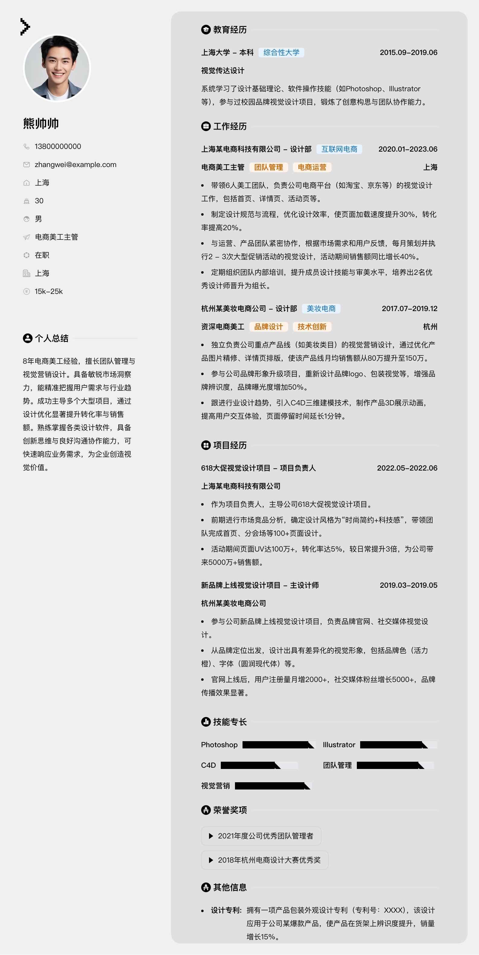 电商美工主管简历模板