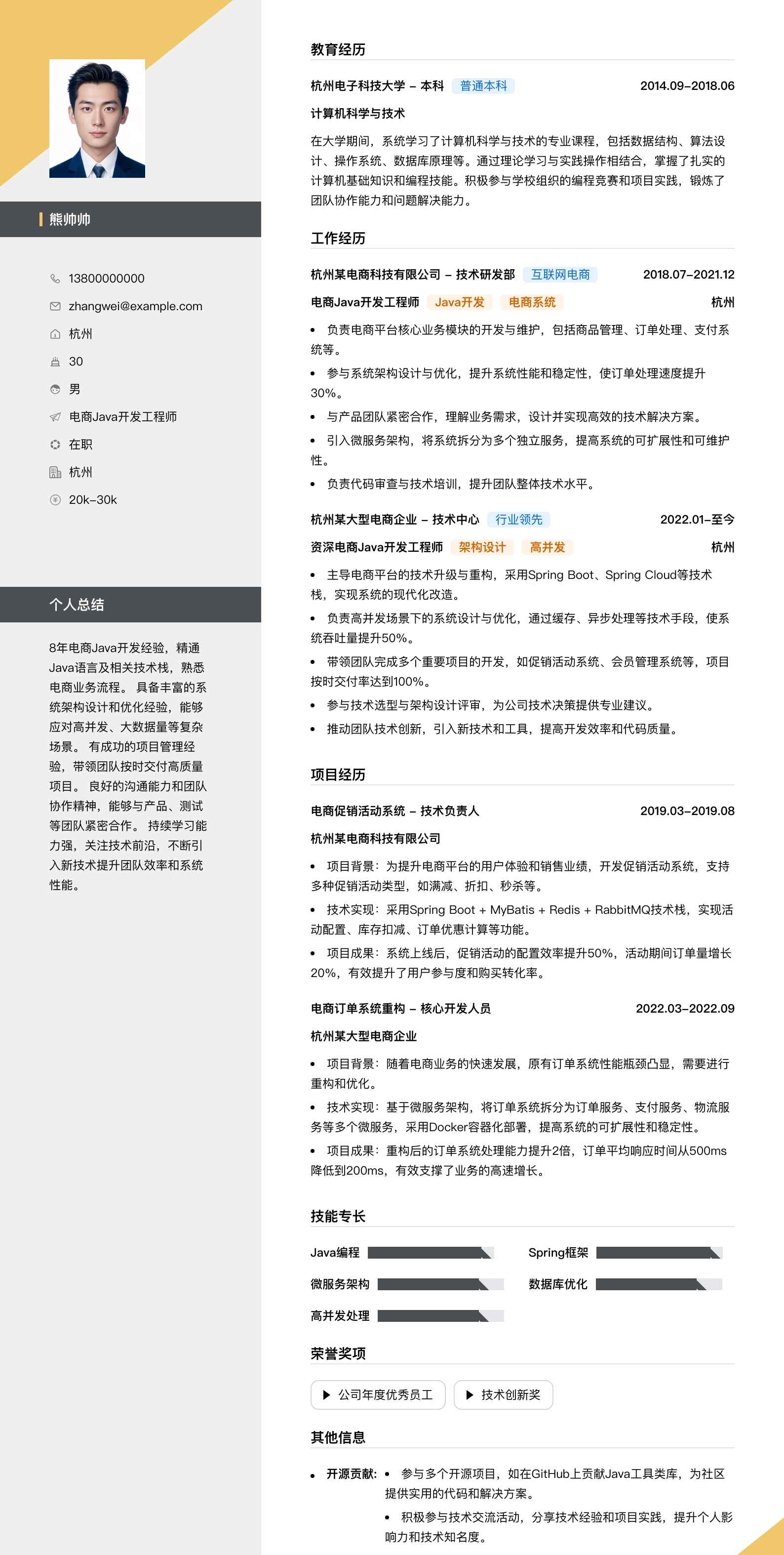 电商java开发工程师简历模板