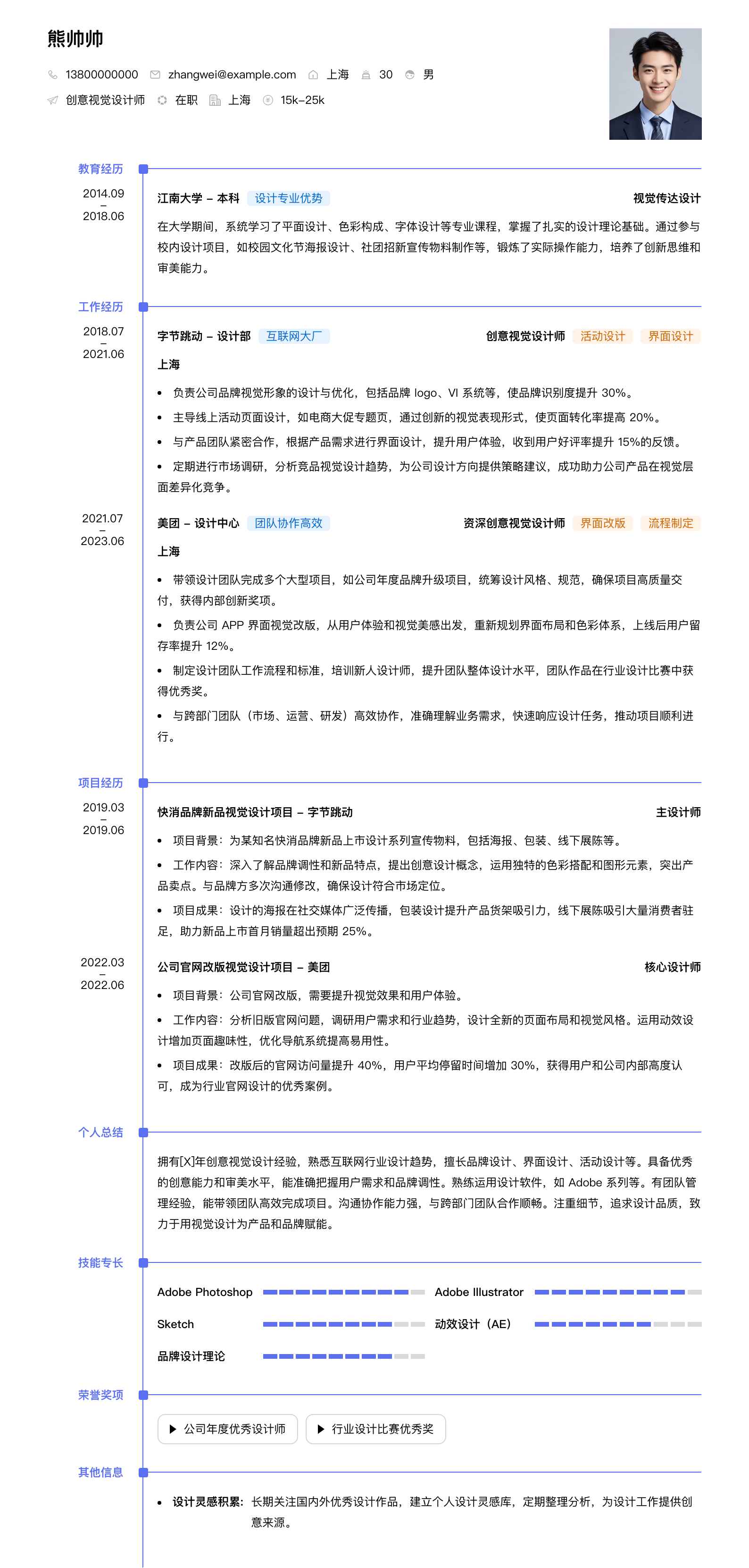 创意视觉设计师简历模板