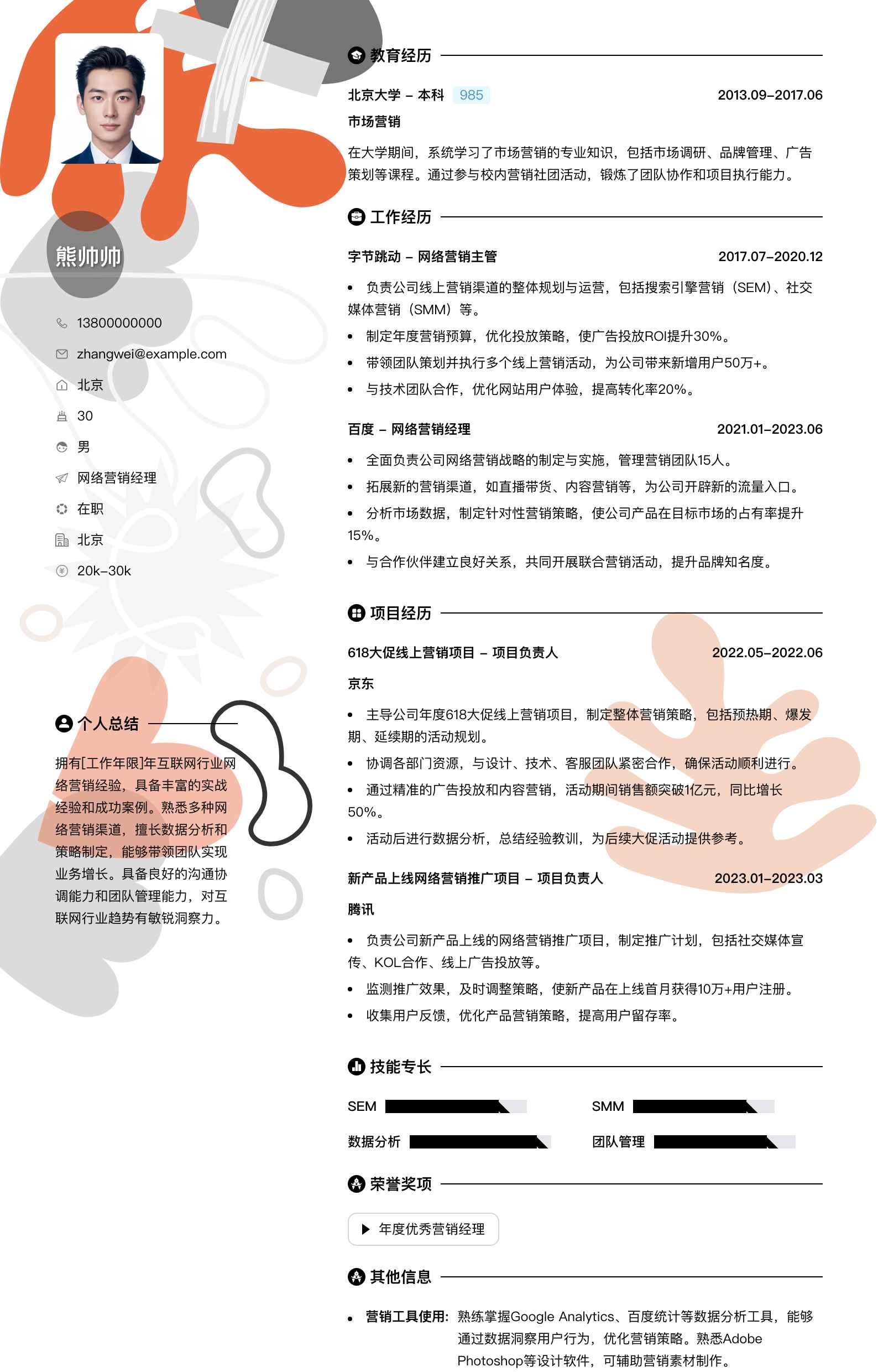网络营销经理简历模板