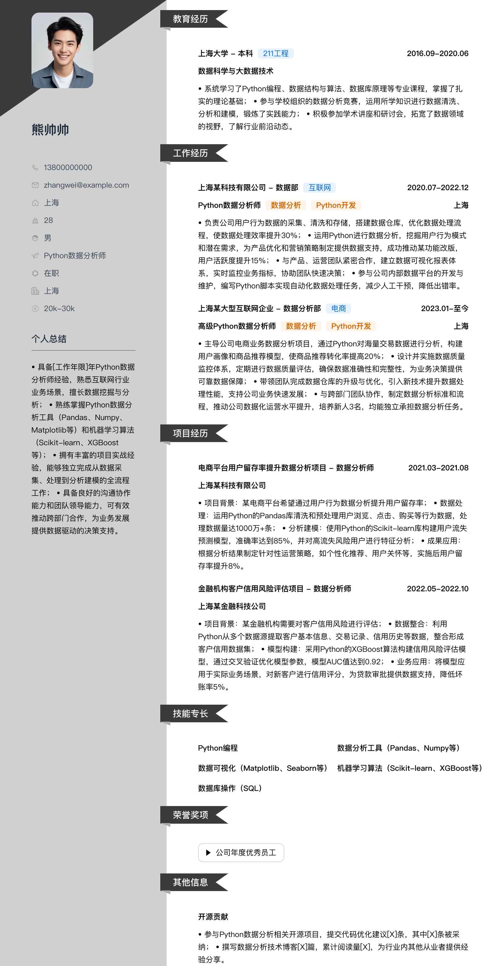 python数据分析师简历模板