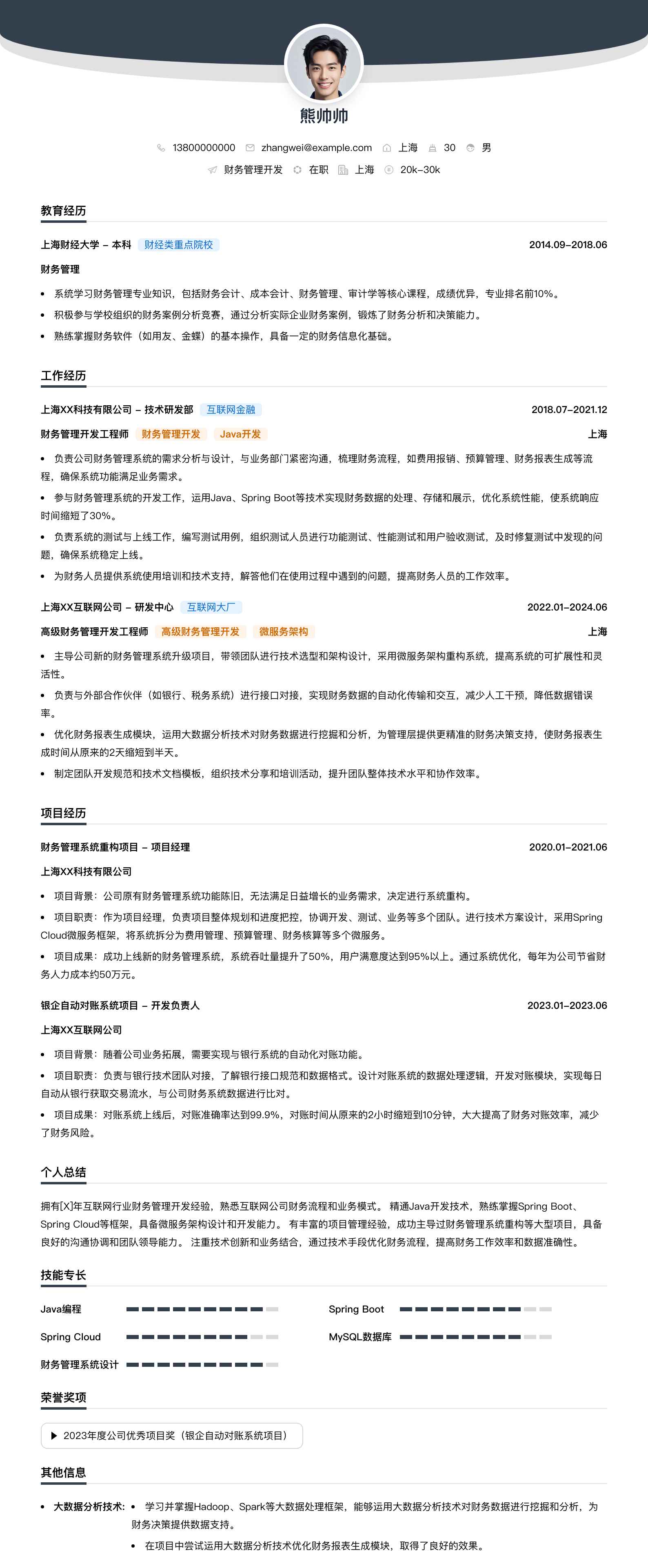 财务管理简历模板