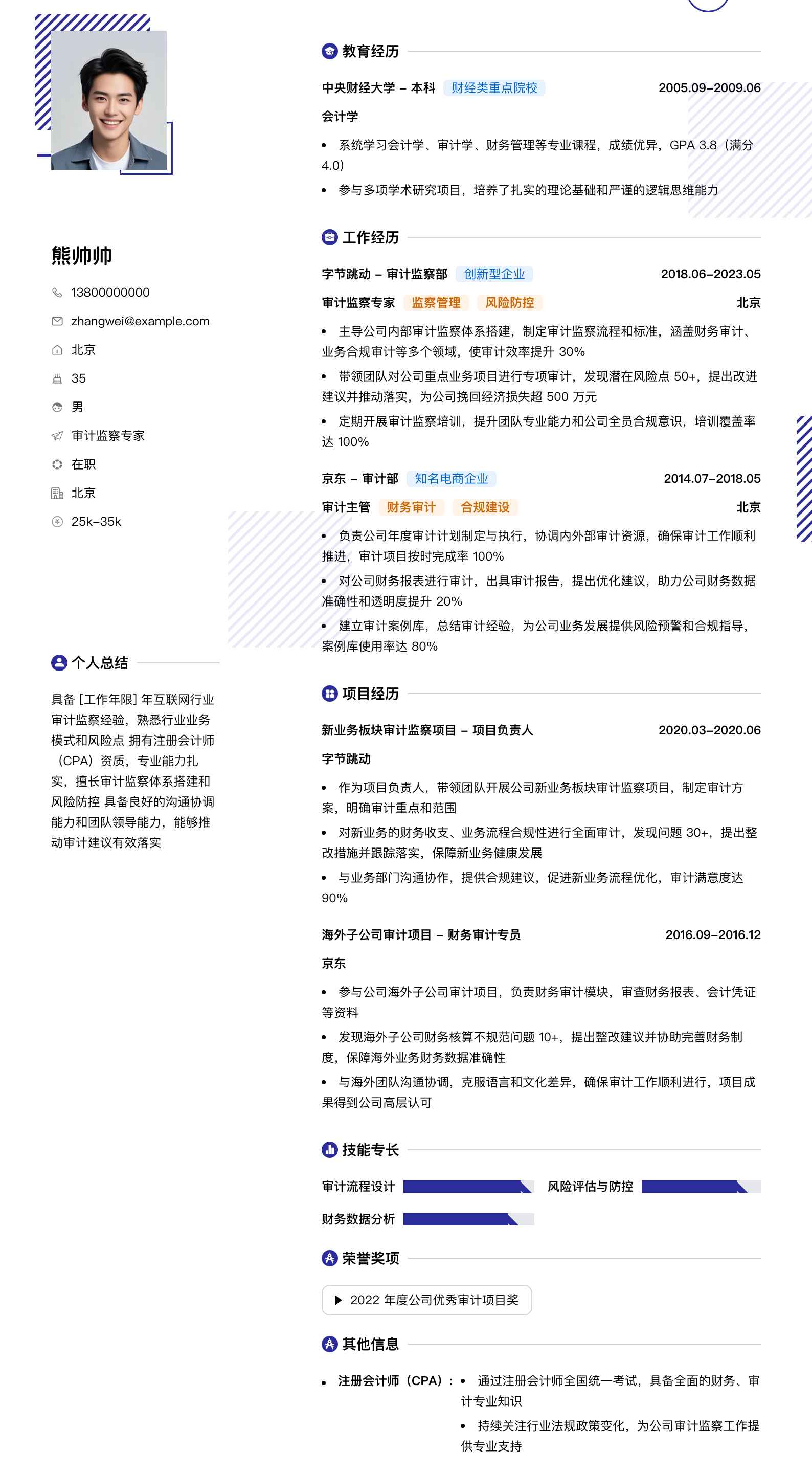 审计监察专家简历模板