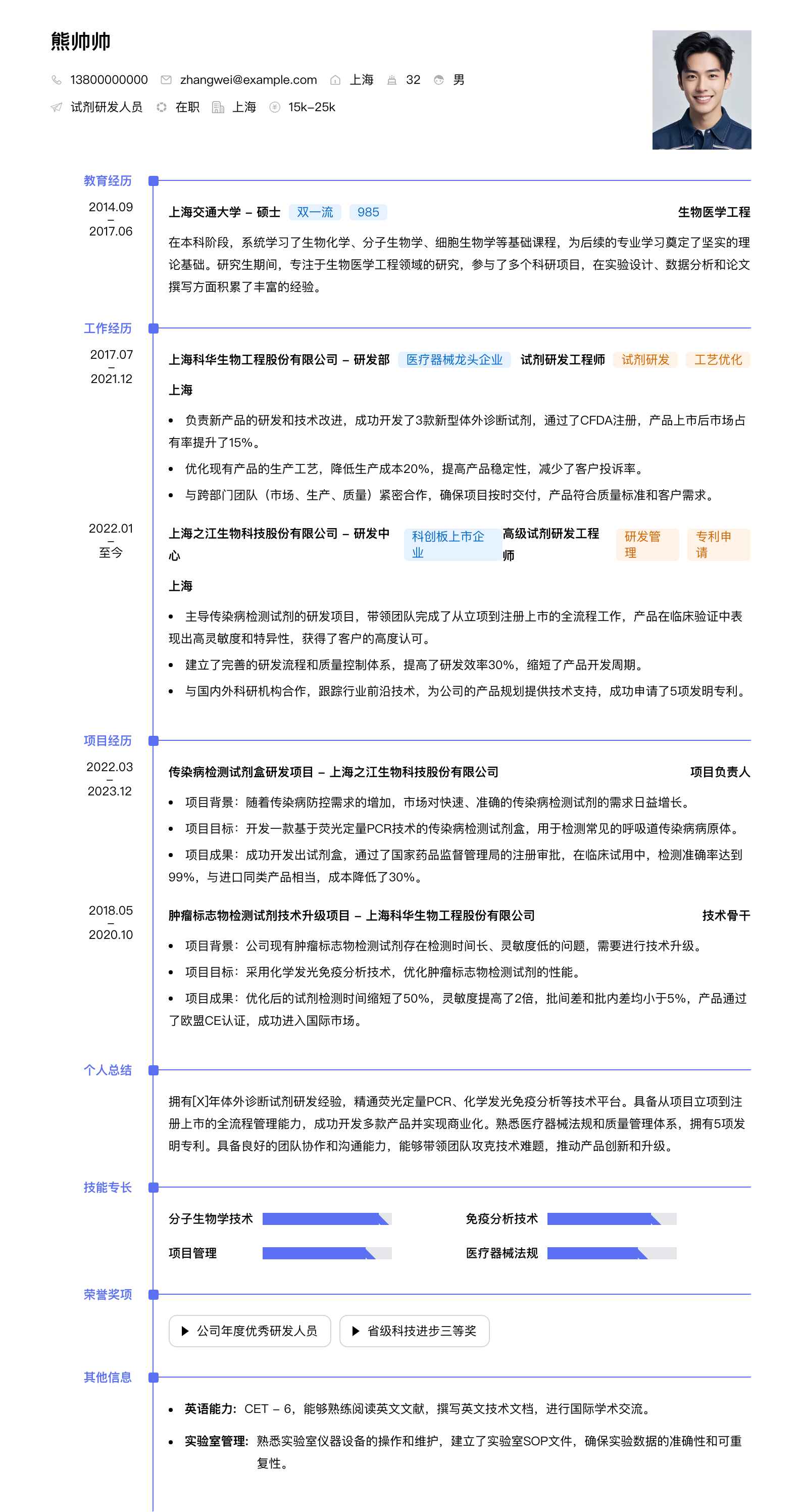 试剂研发人员简历模板