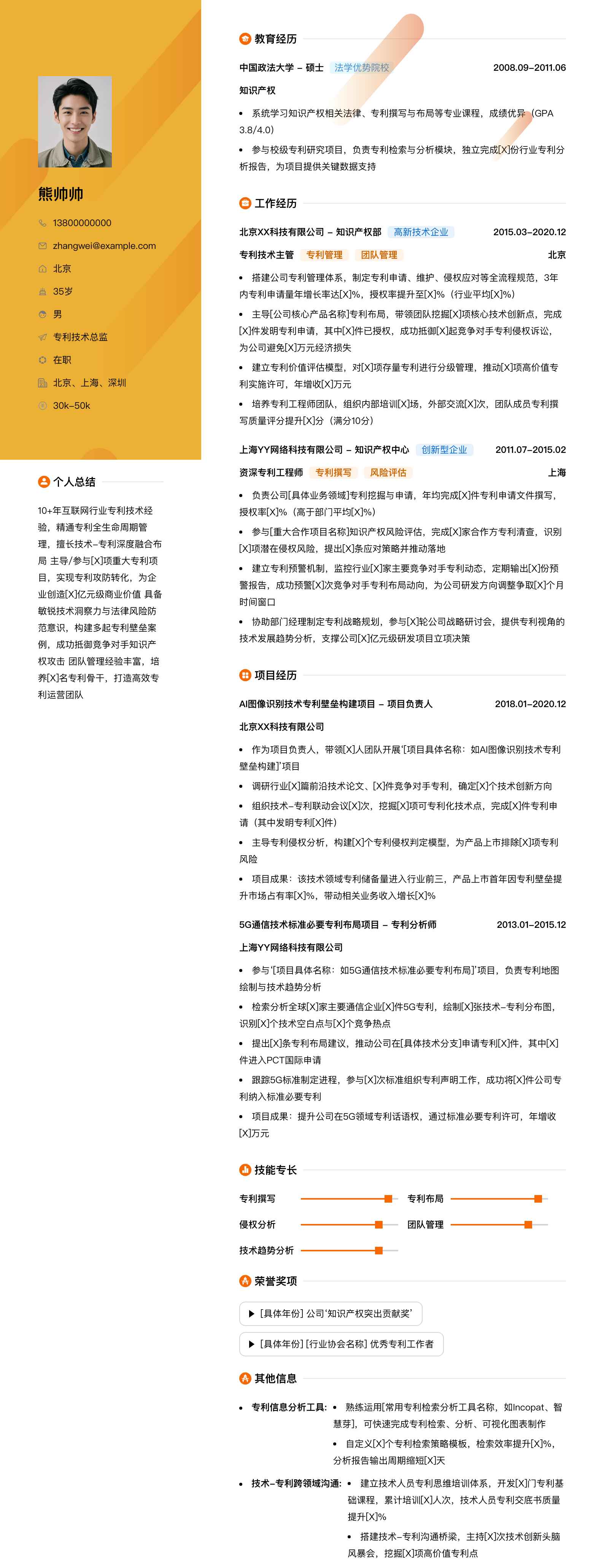 专利技术总监简历模板
