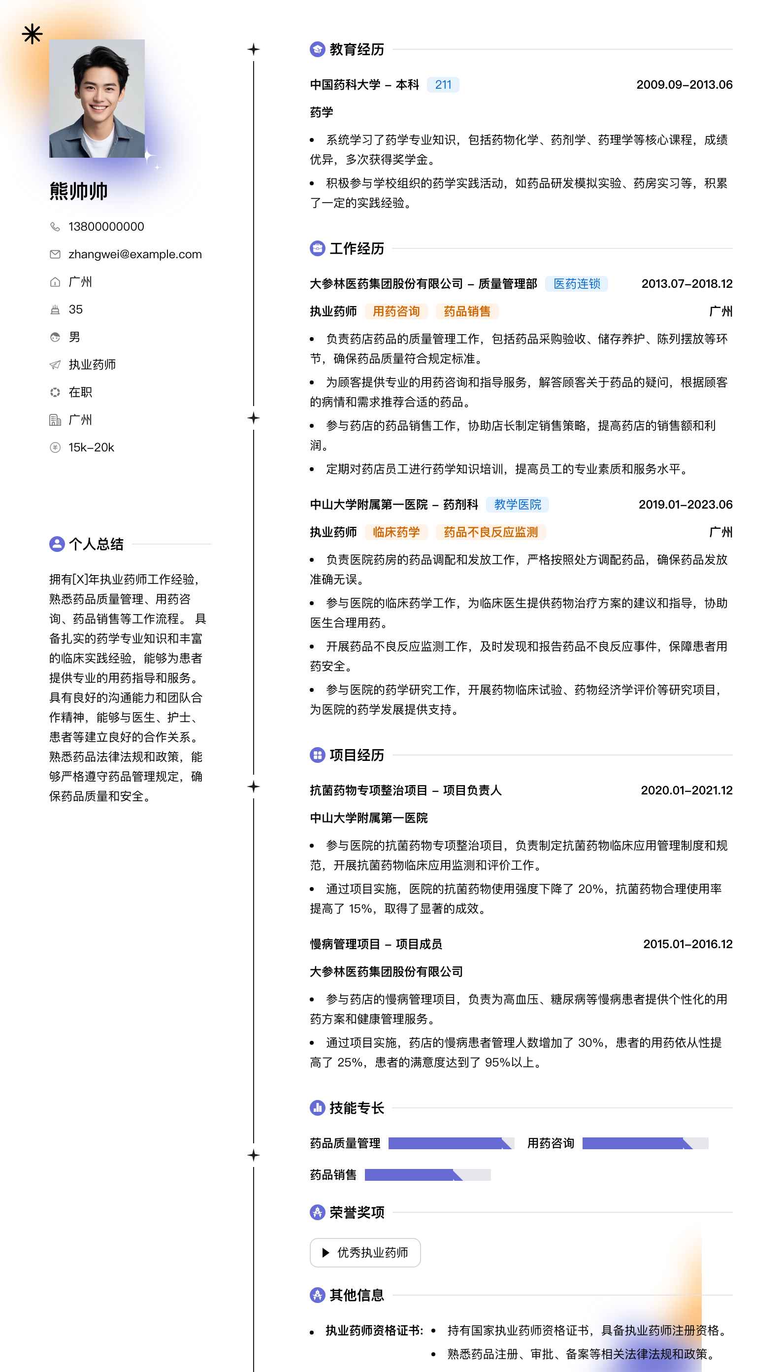 执业药师简历模板