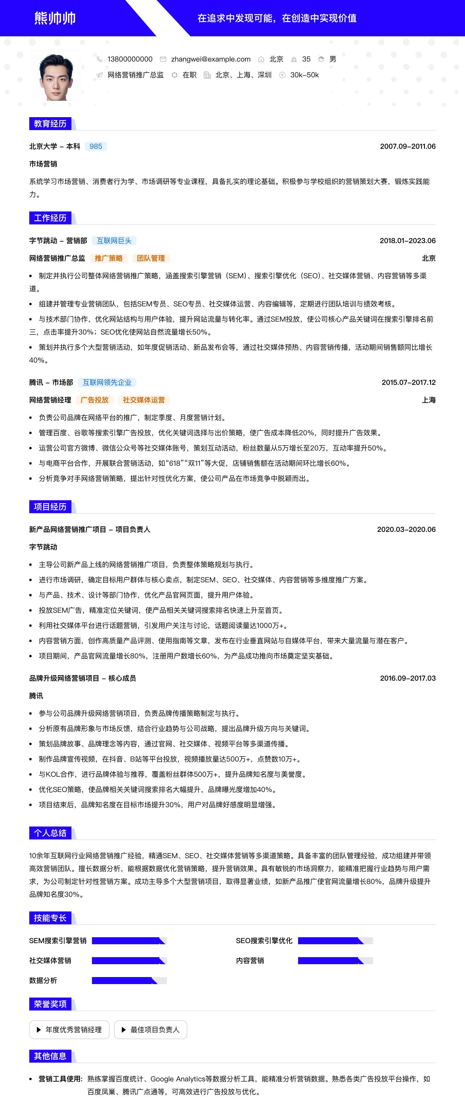 网络营销推广总监简历模板