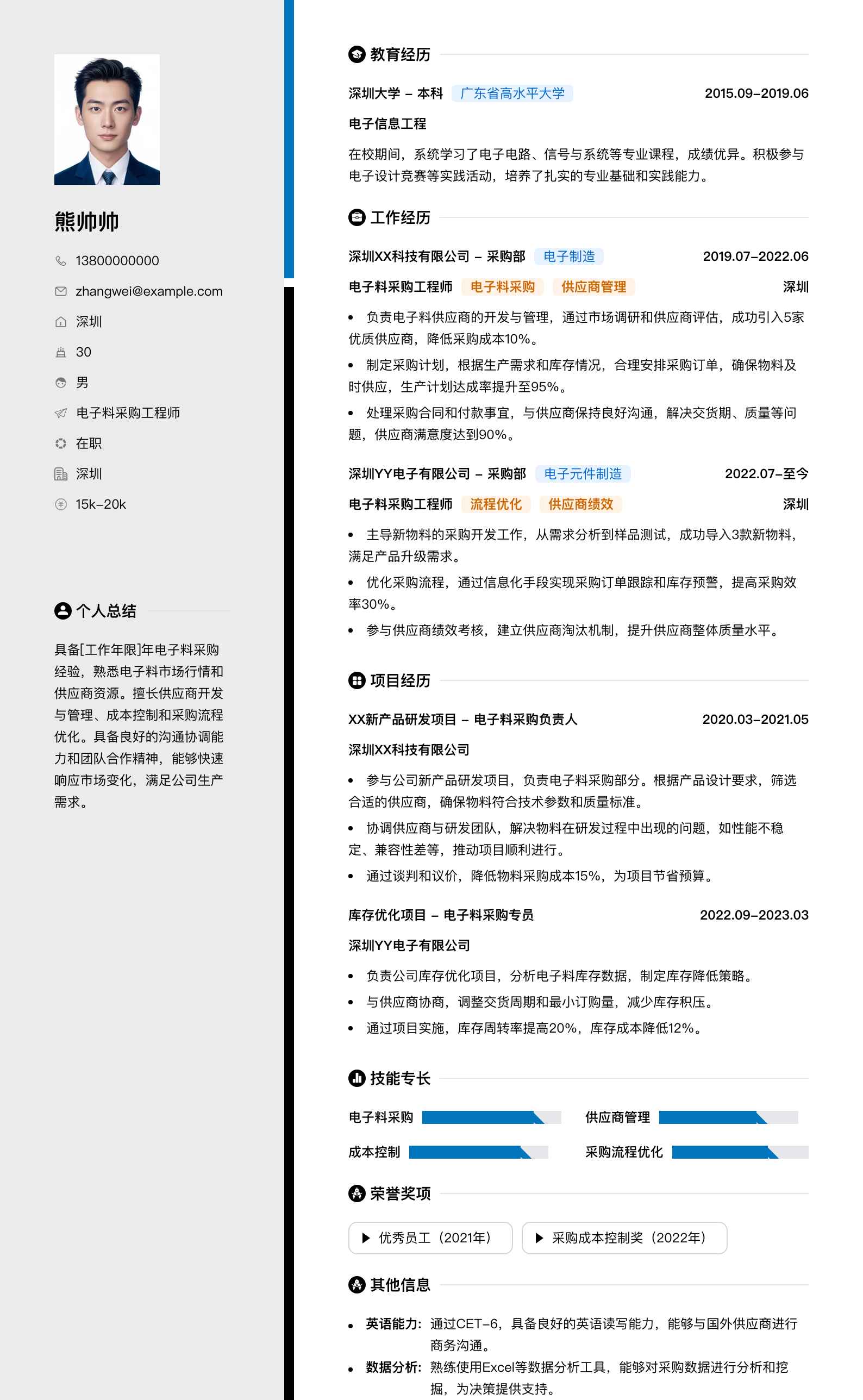 电子料采购工程师简历模板