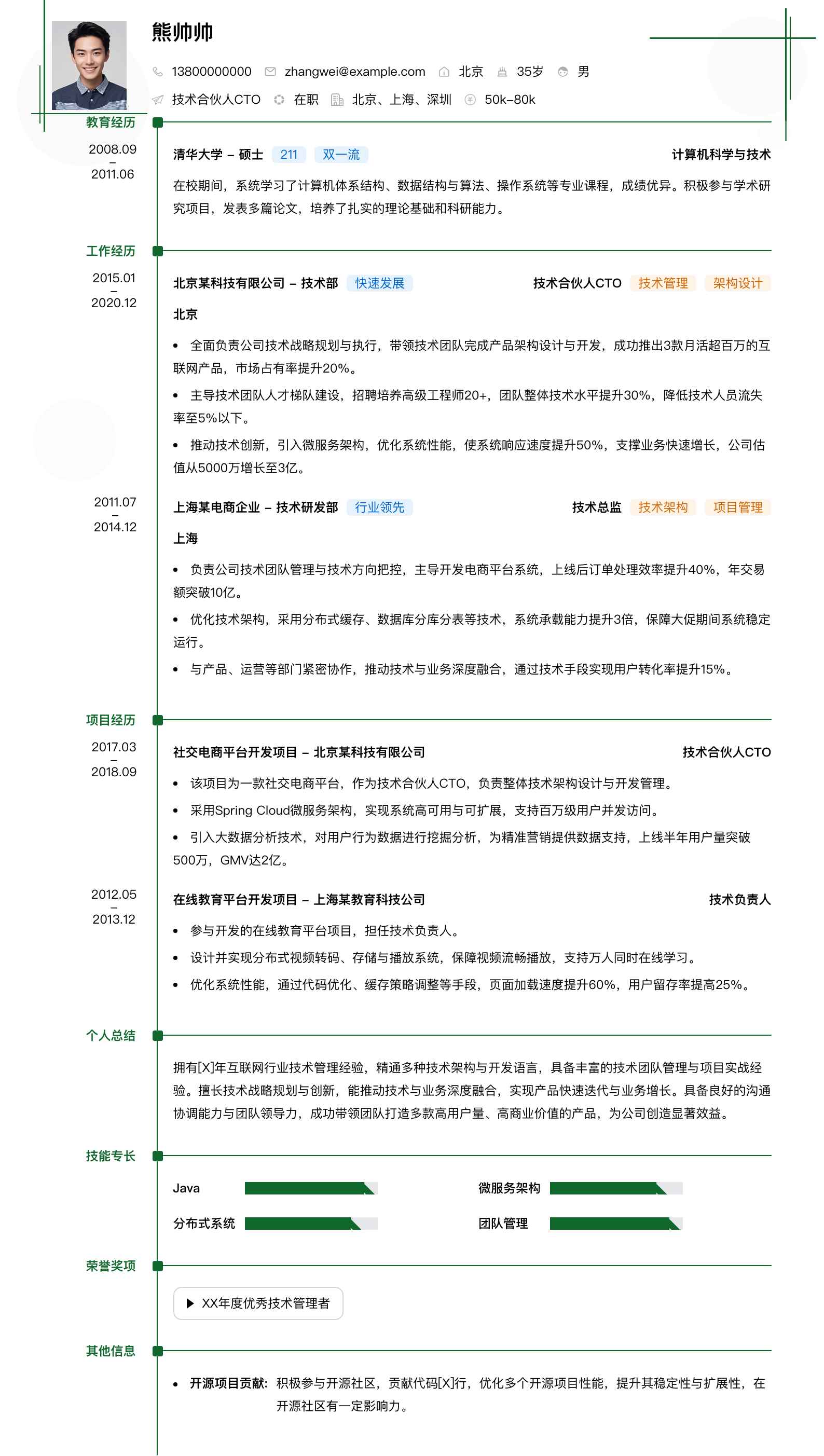 技术合伙人cto简历模板
