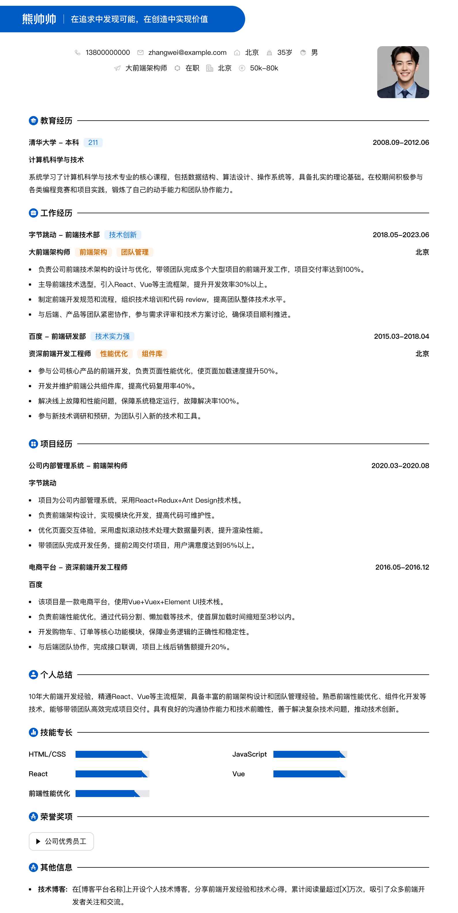大前端架构师简历模板