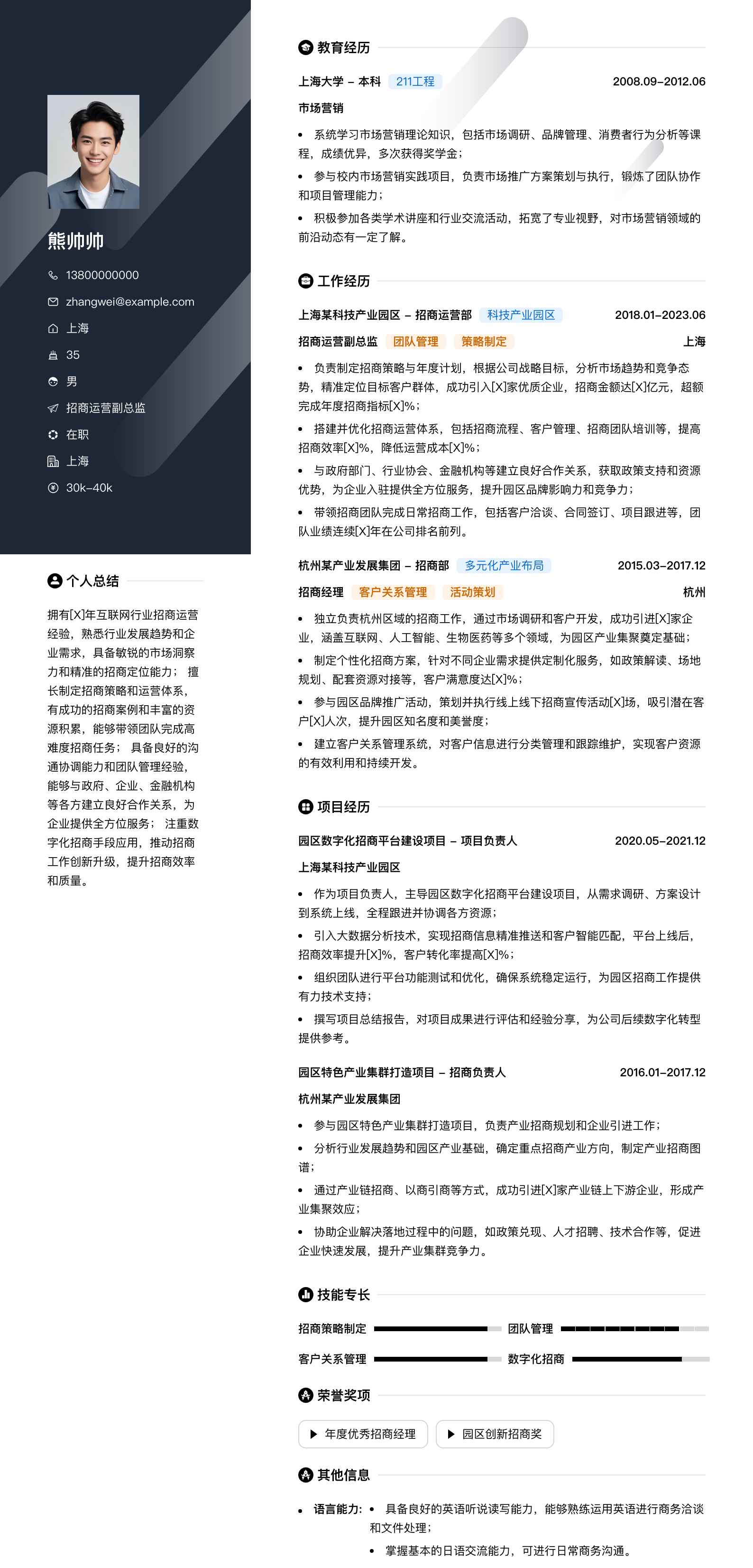 招商运营副总监简历模板