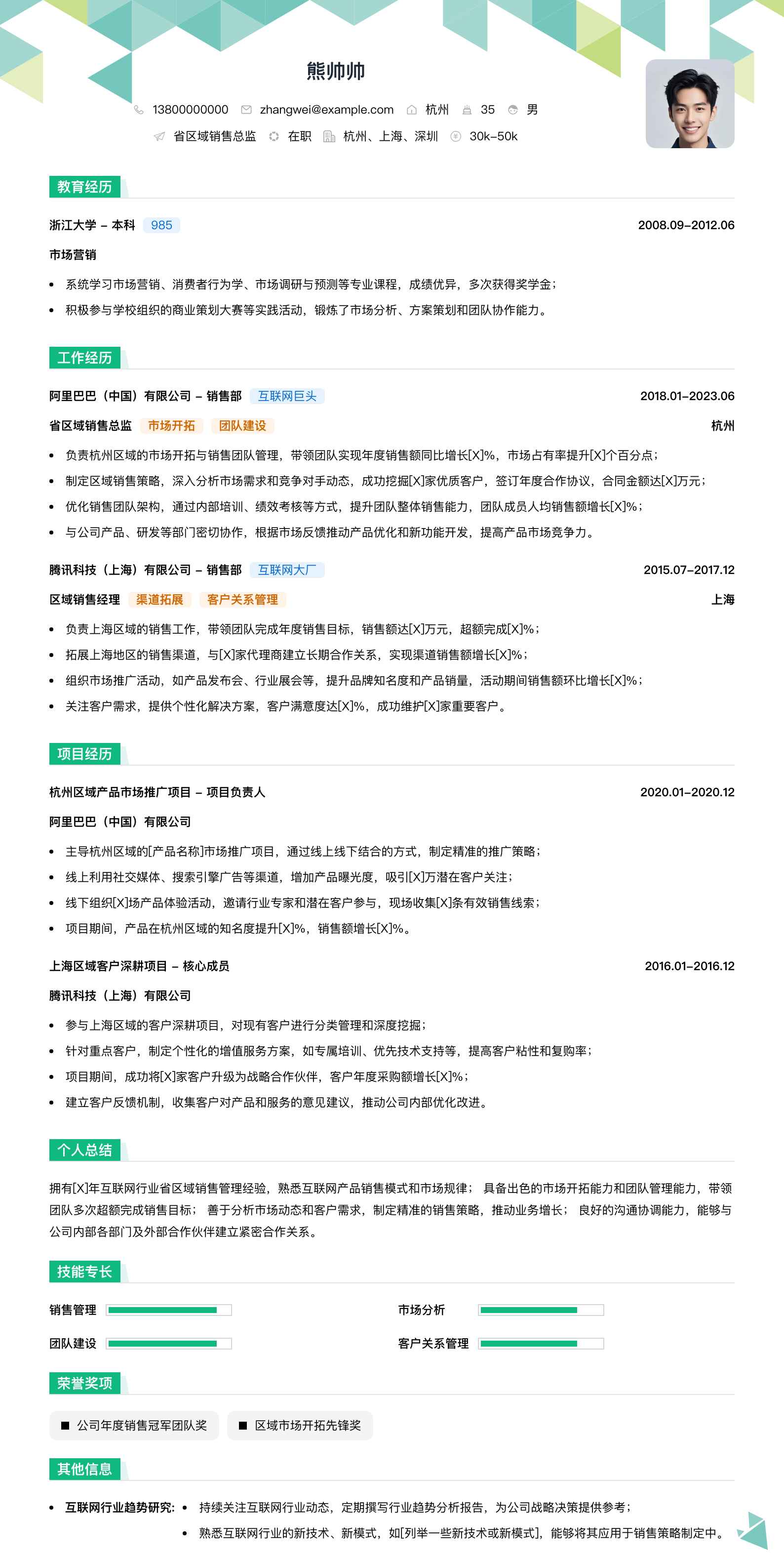 省区域销售总监简历模板