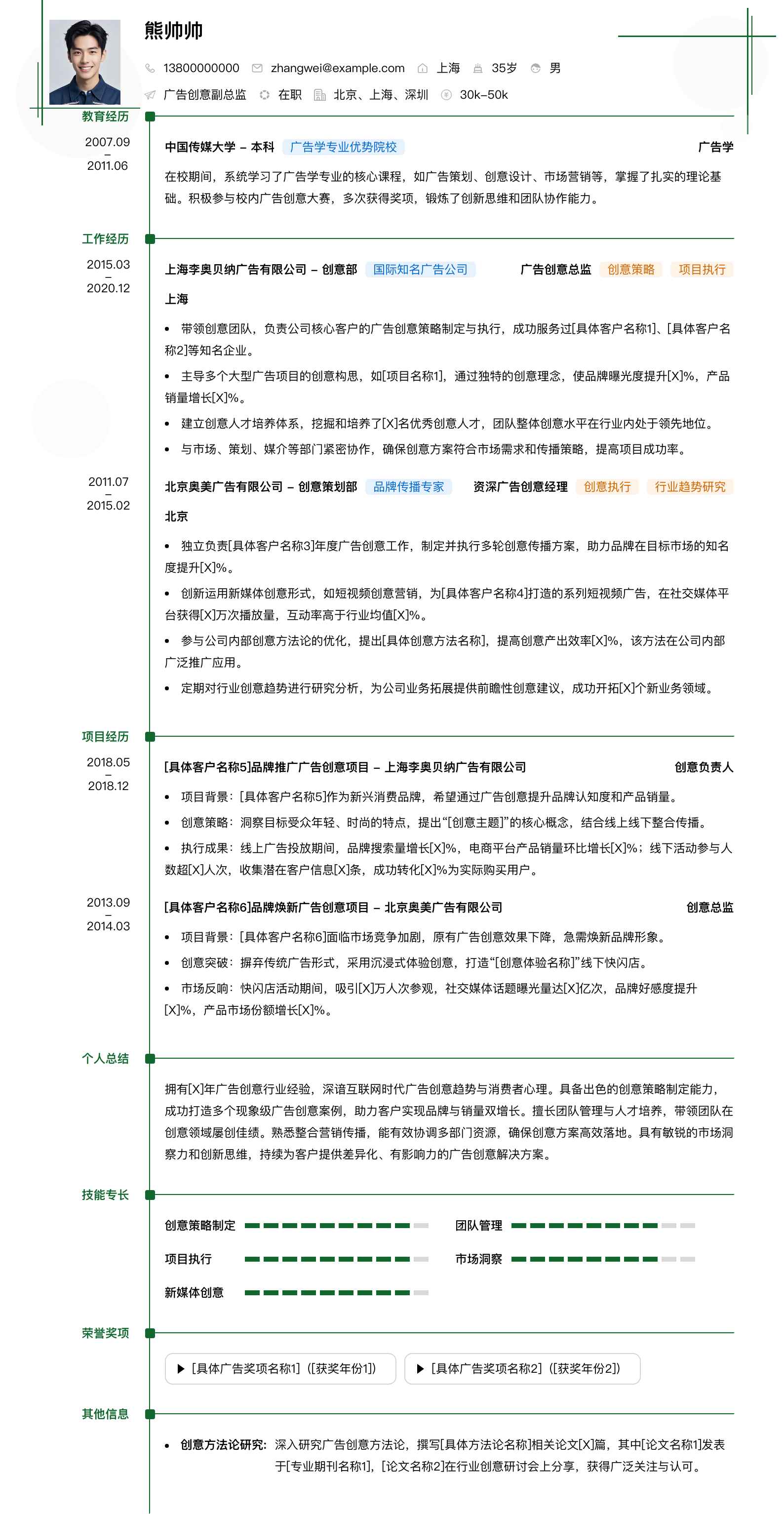 广告创意副总监简历模板