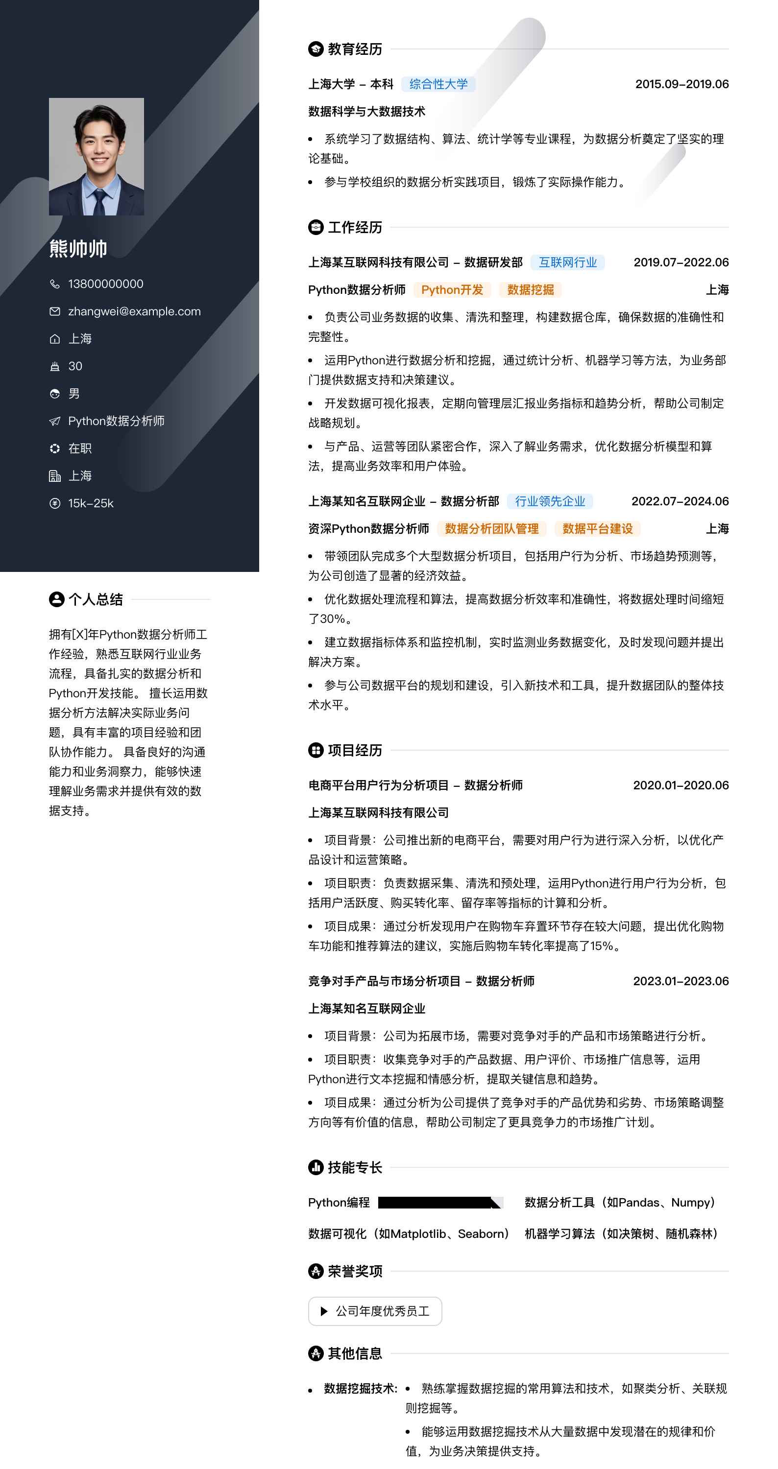 python数据分析师简历模板
