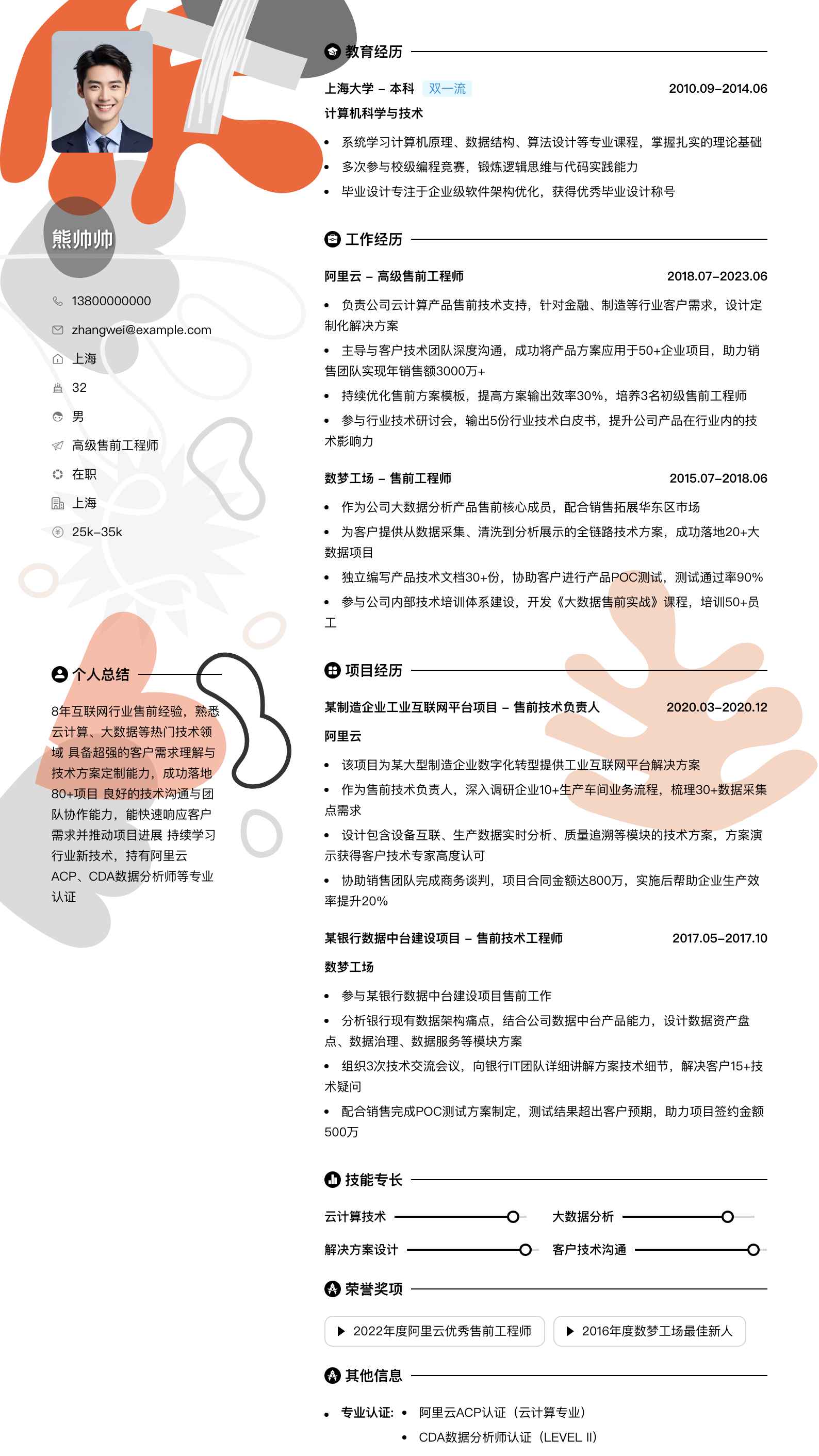 高级售前工程师简历模板