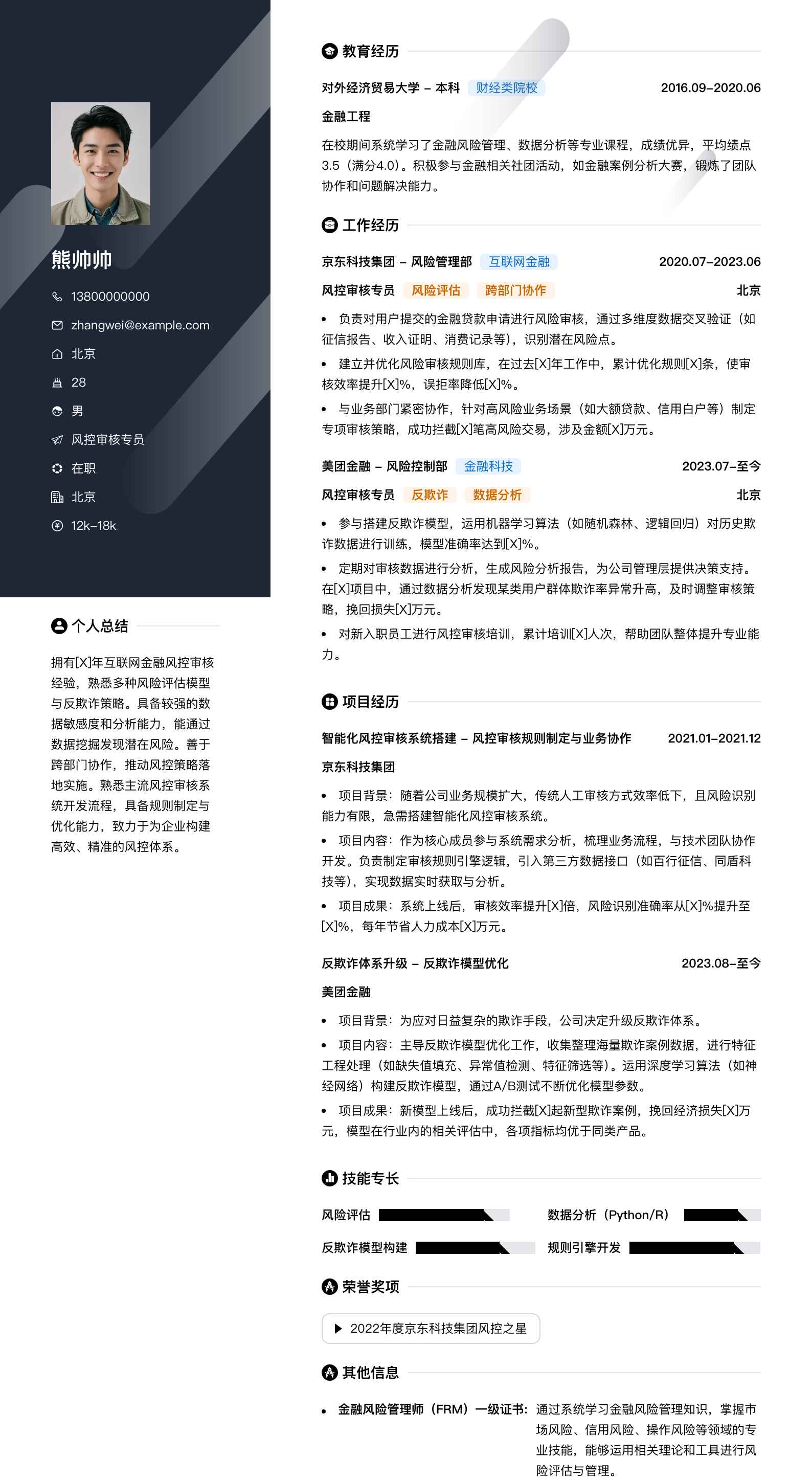 风控审核专员简历模板
