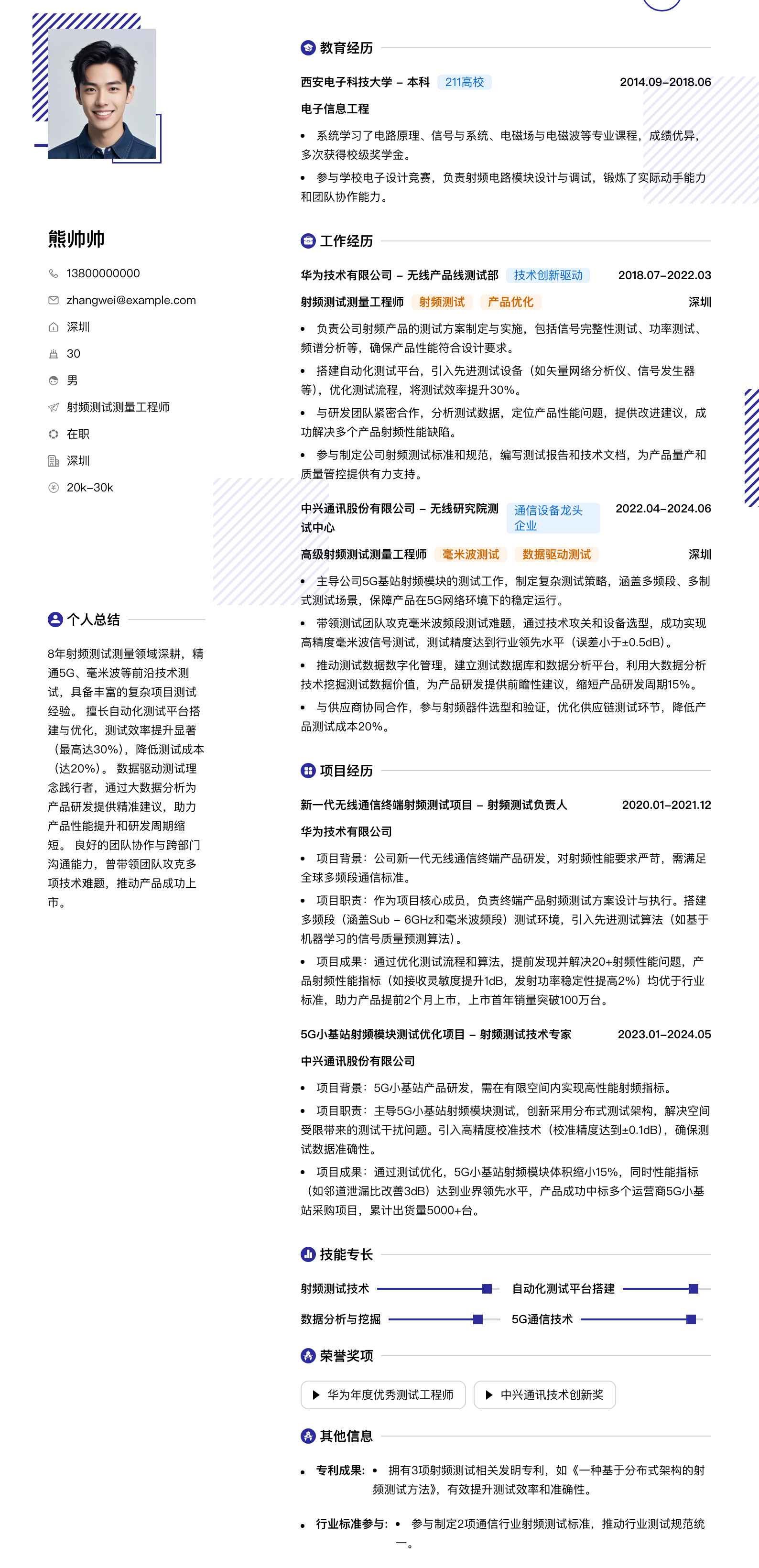 射频测试测量工程师简历模板
