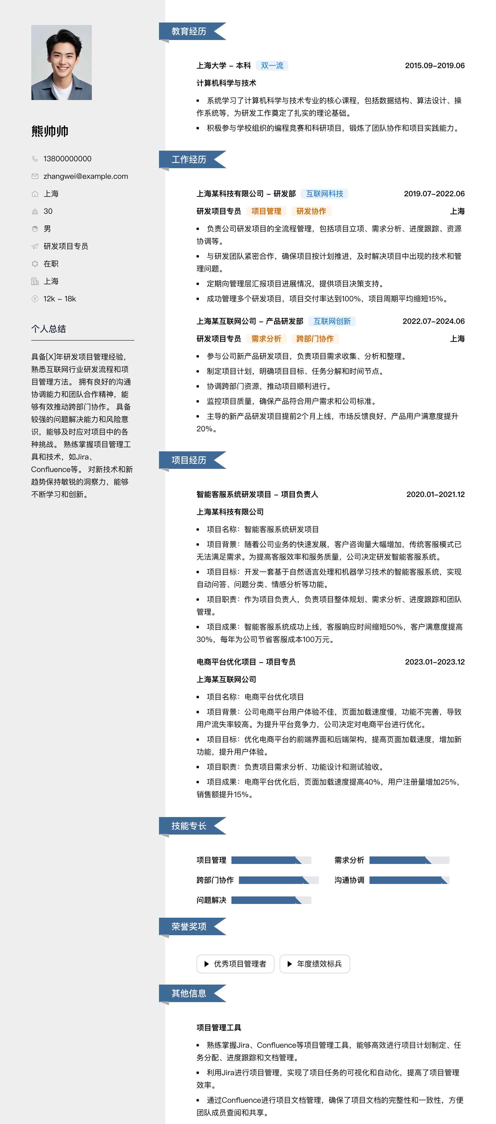 研发项目专员简历模板