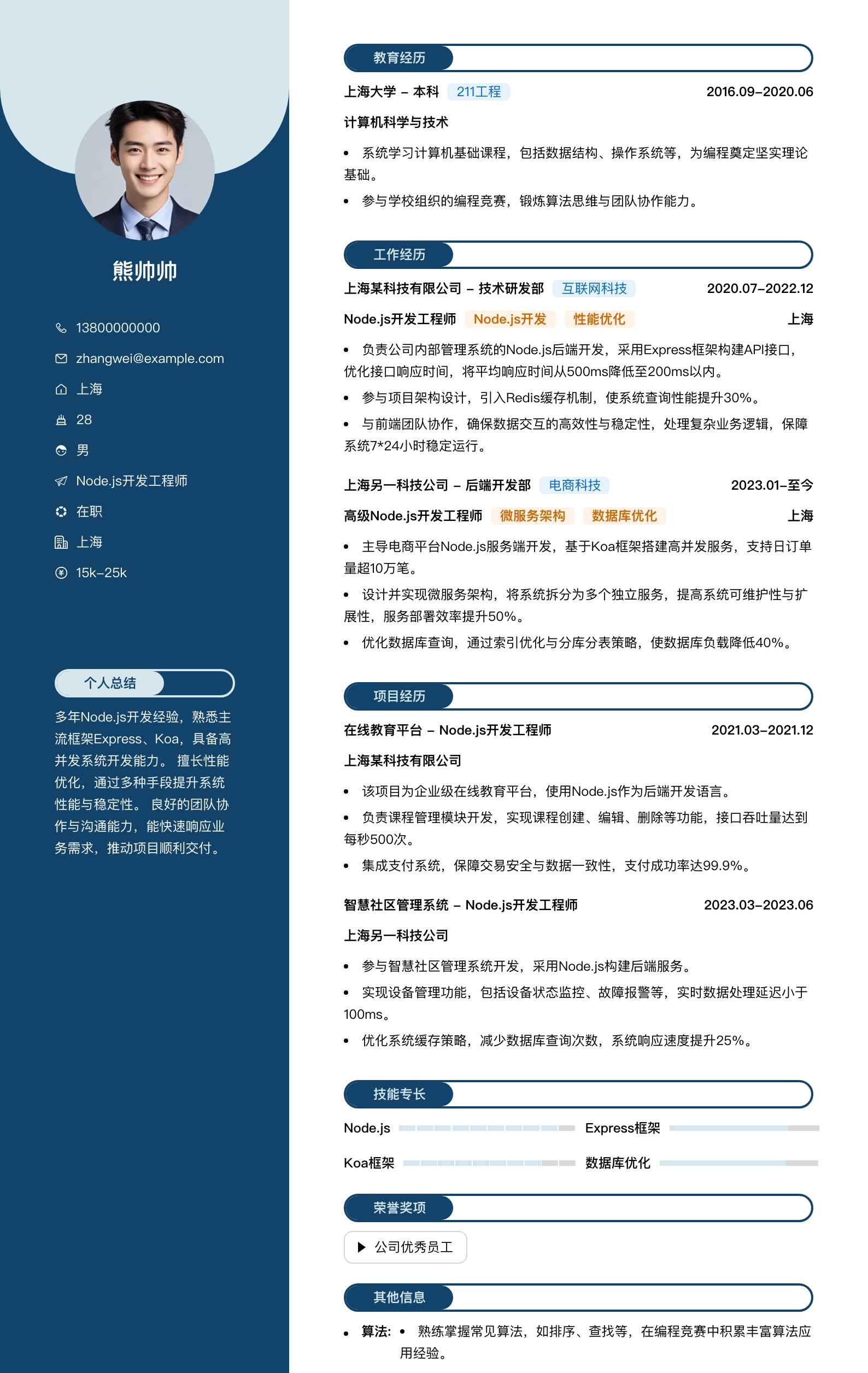 node.js开发工程师简历模板