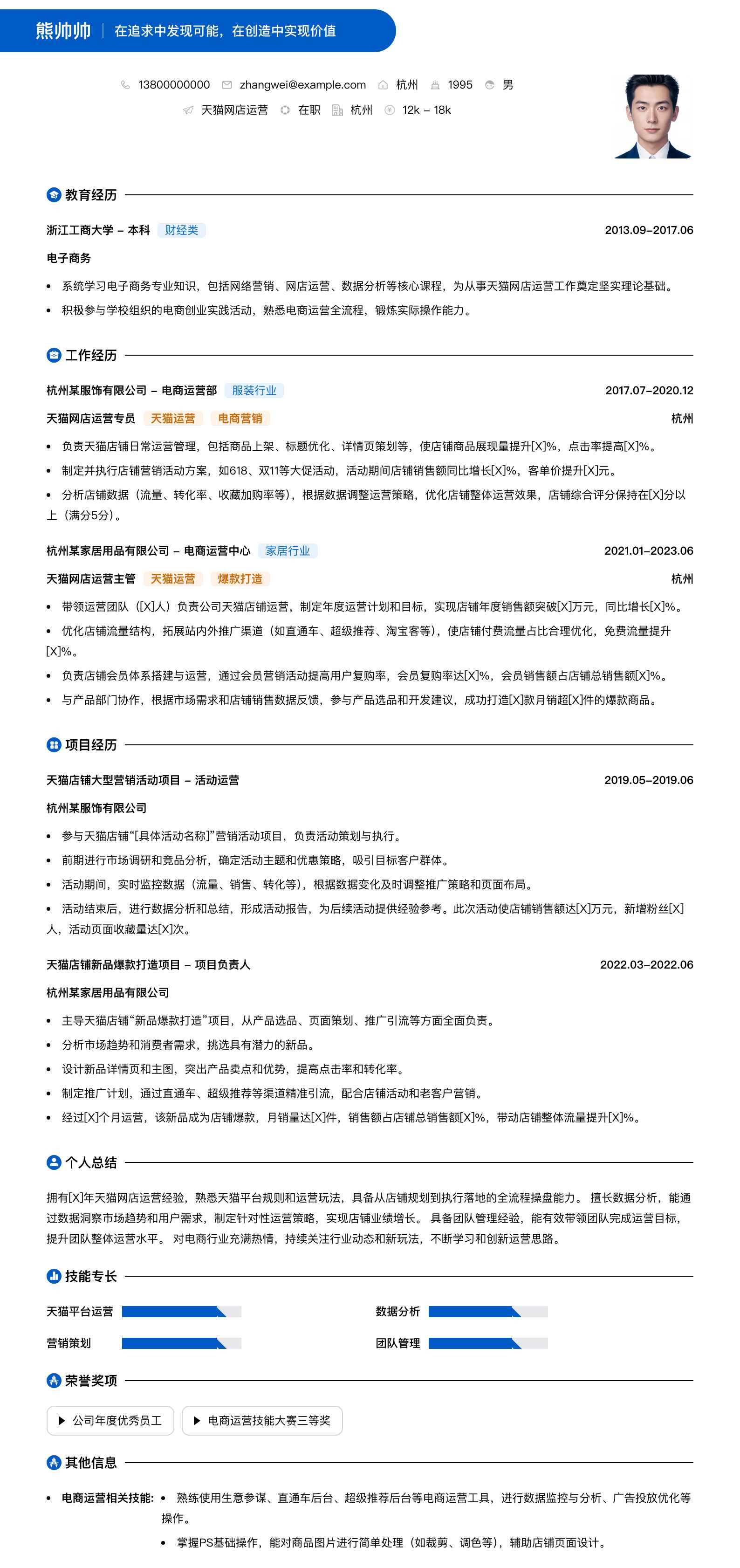 天猫网店运营简历模板