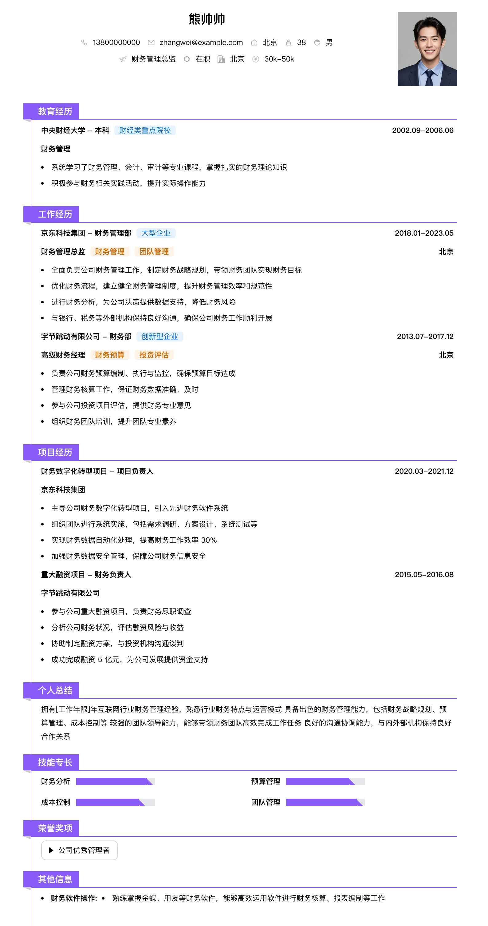 财务管理总监简历模板