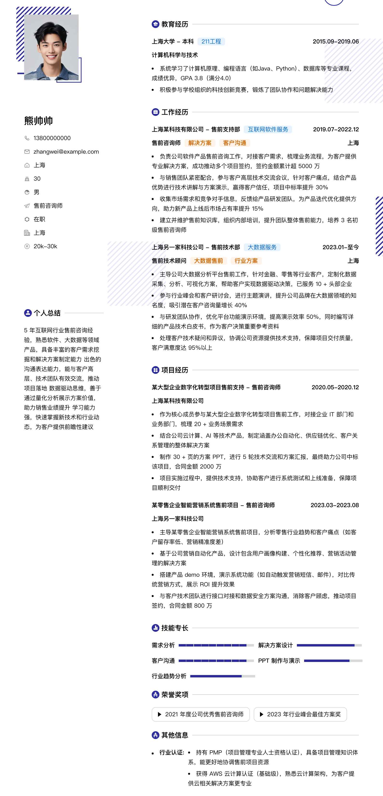 售前咨询师简历模板