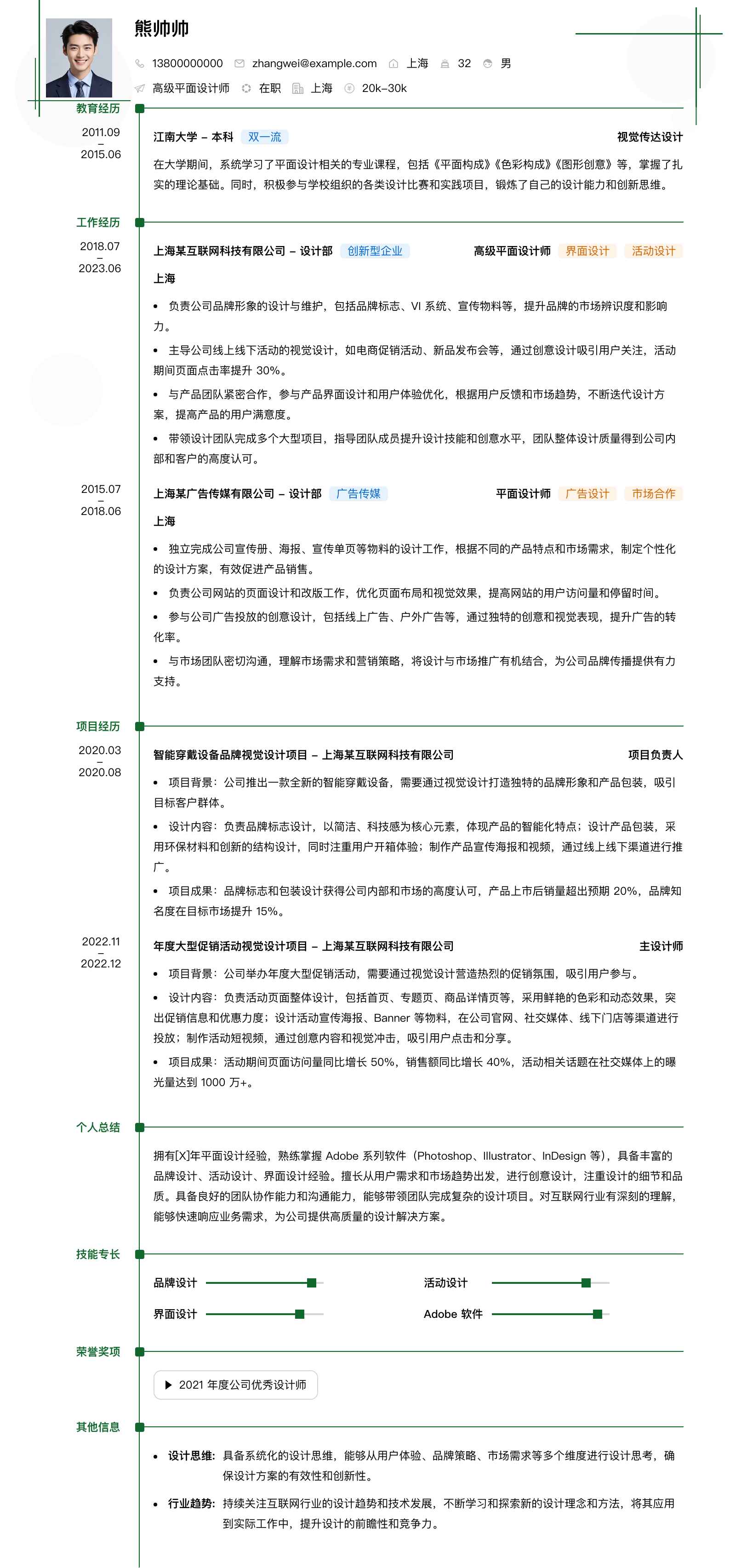 高级平面设计师简历模板