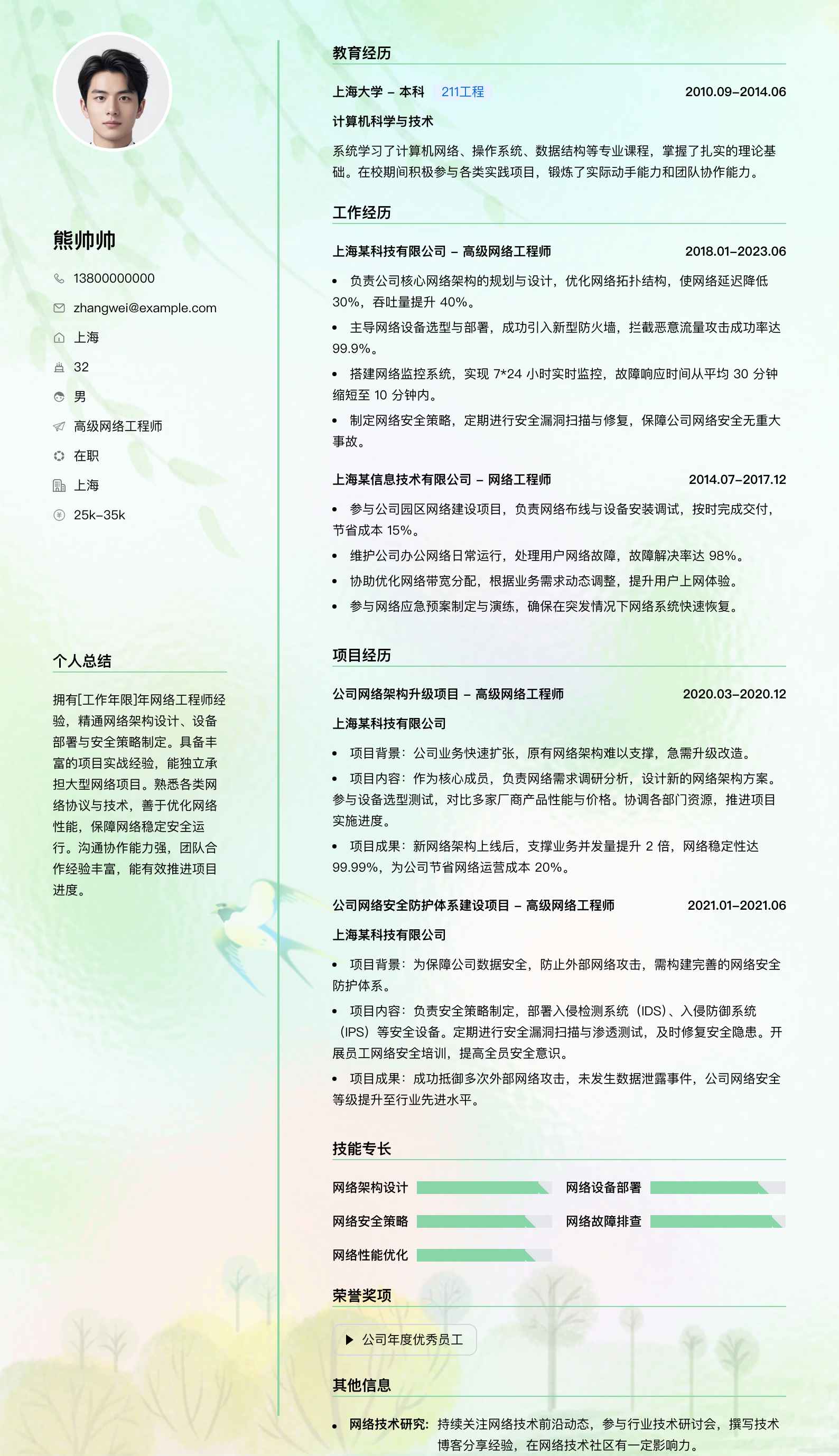 高级网络工程师简历模板