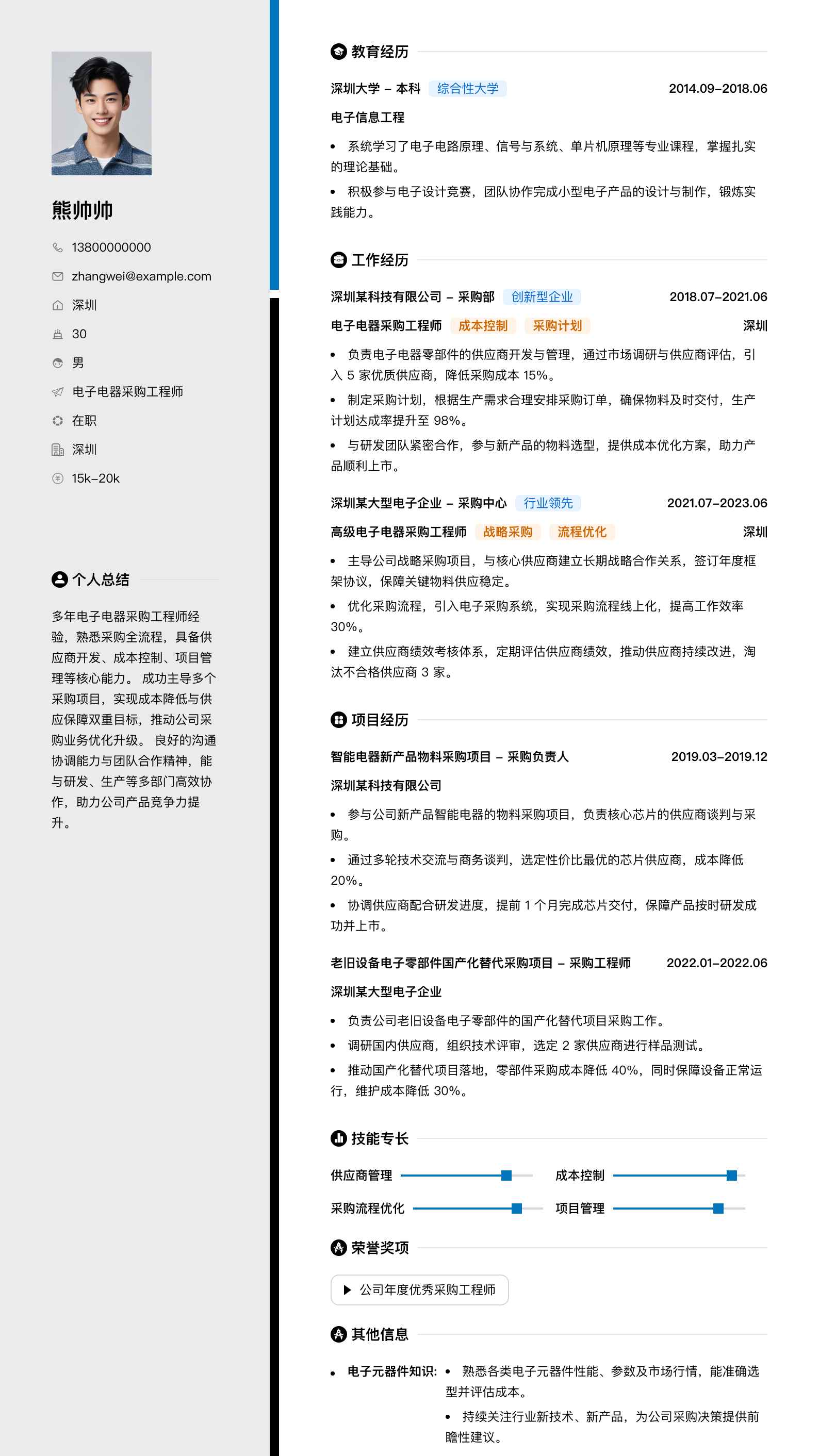 电子电器采购工程师简历模板
