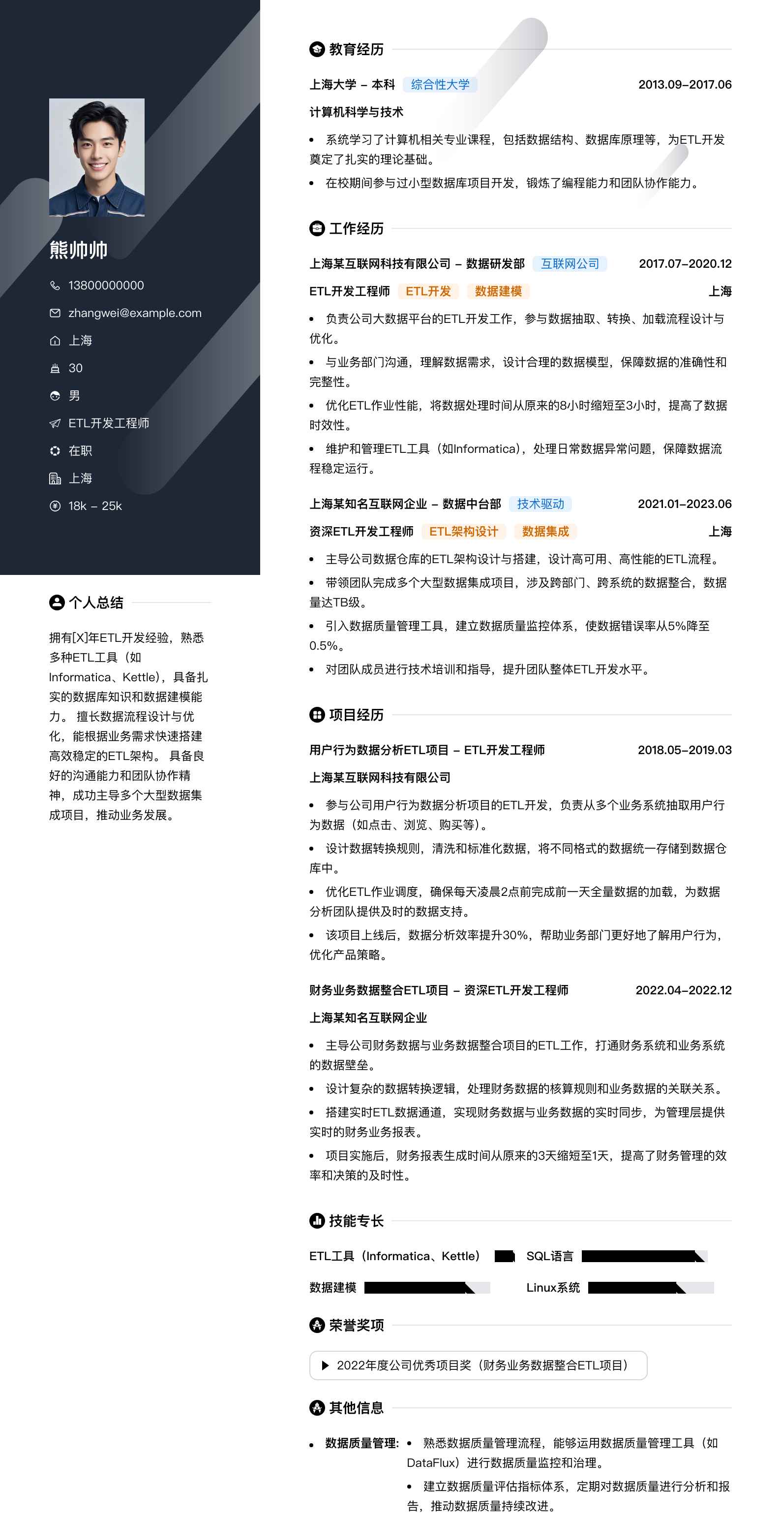 etl开发简历模板