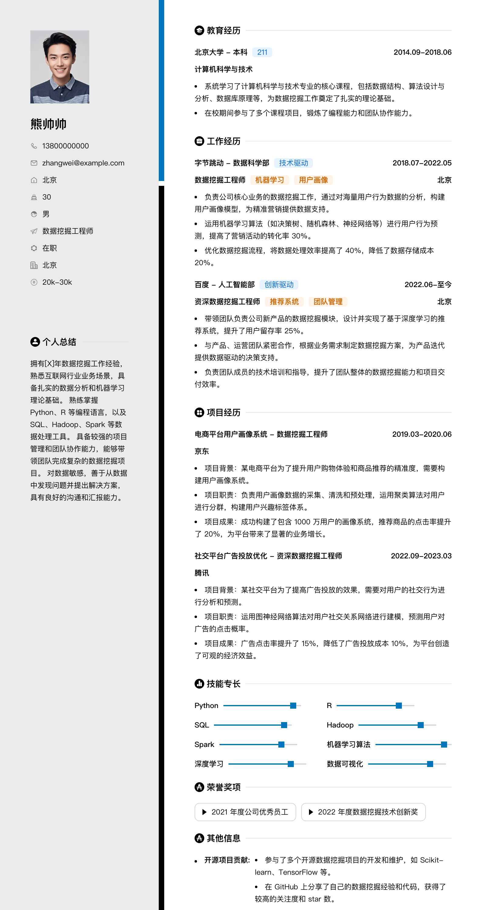 数据挖掘工程师简历模板