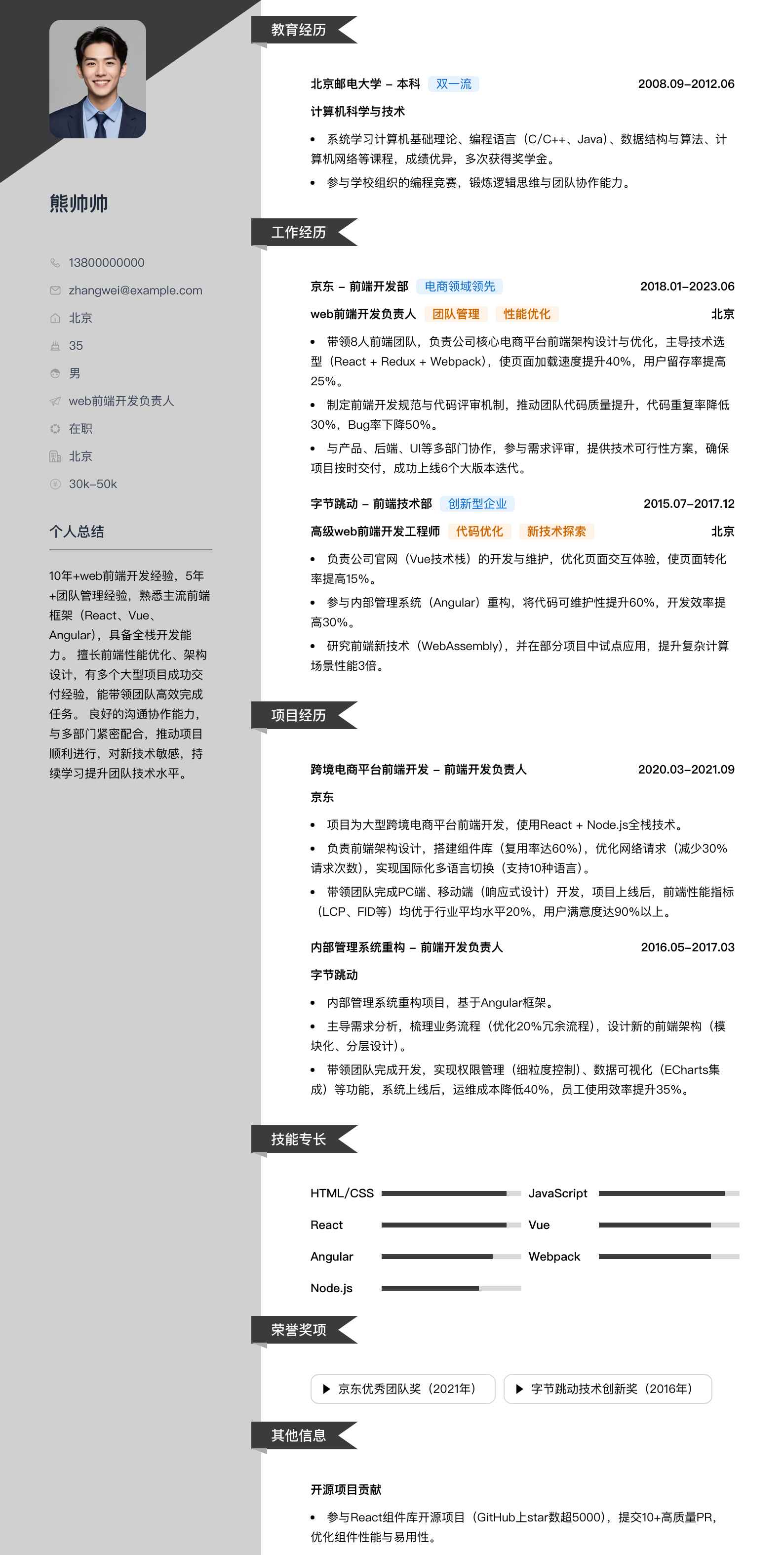 web前端开发负责人简历模板