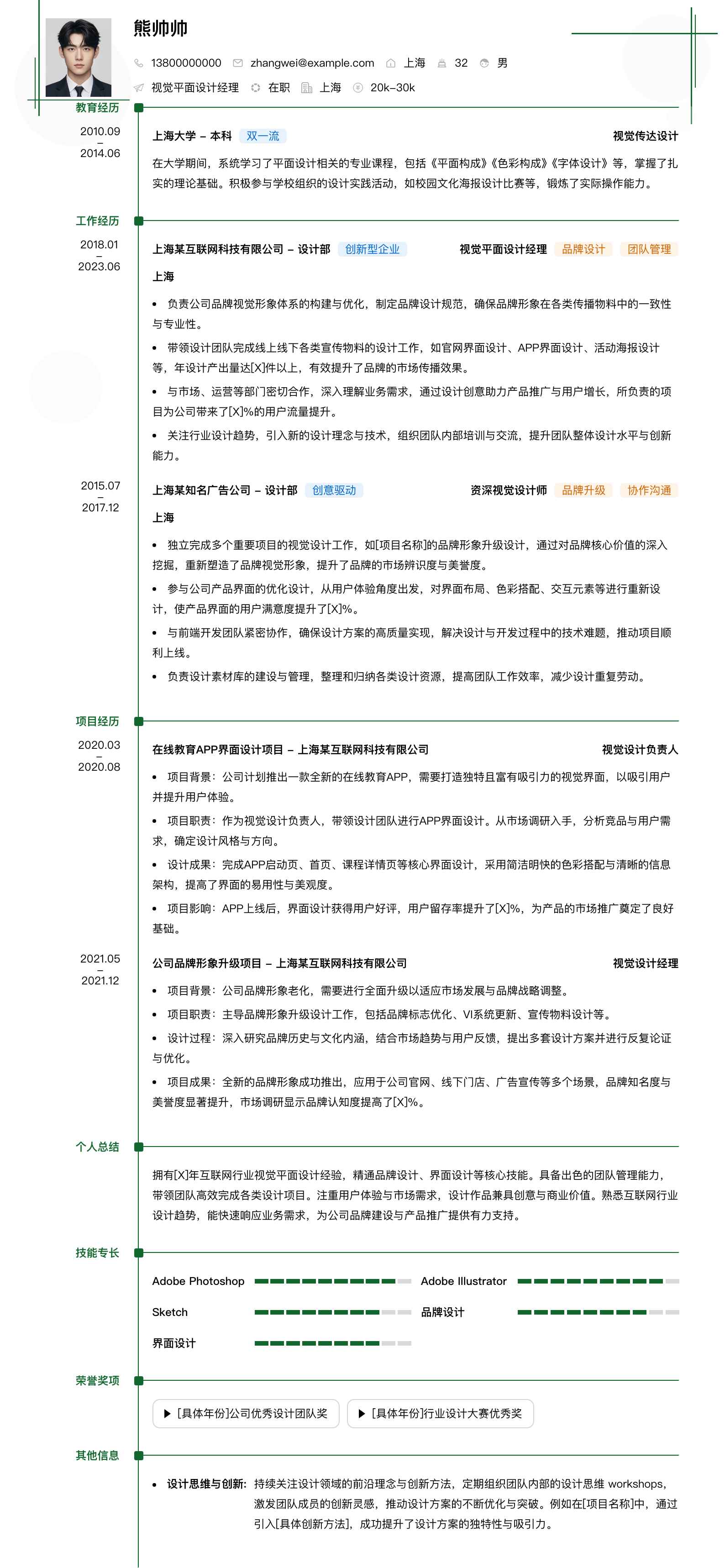 视觉平面设计经理简历模板
