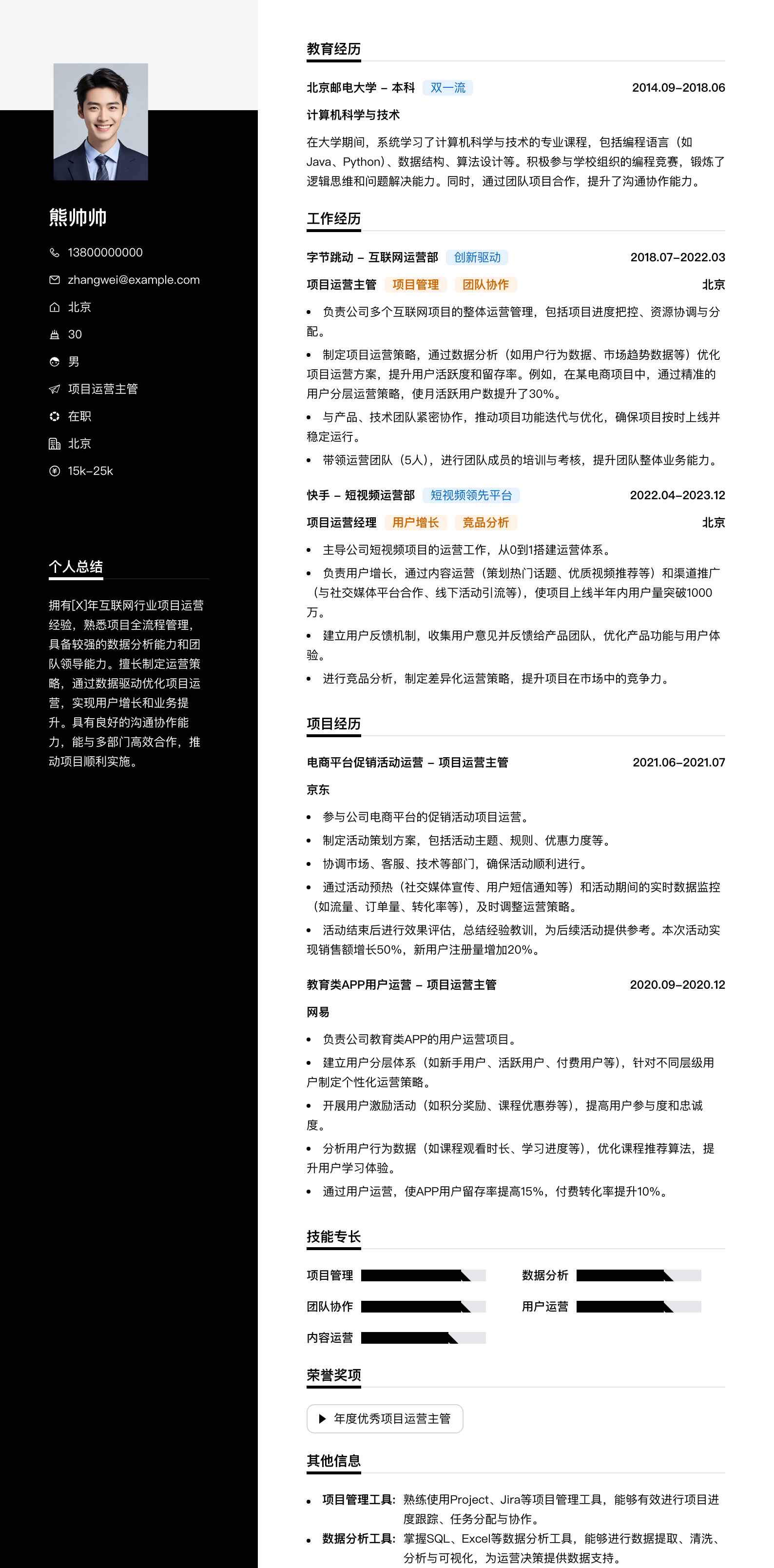 项目运营主管简历模板
