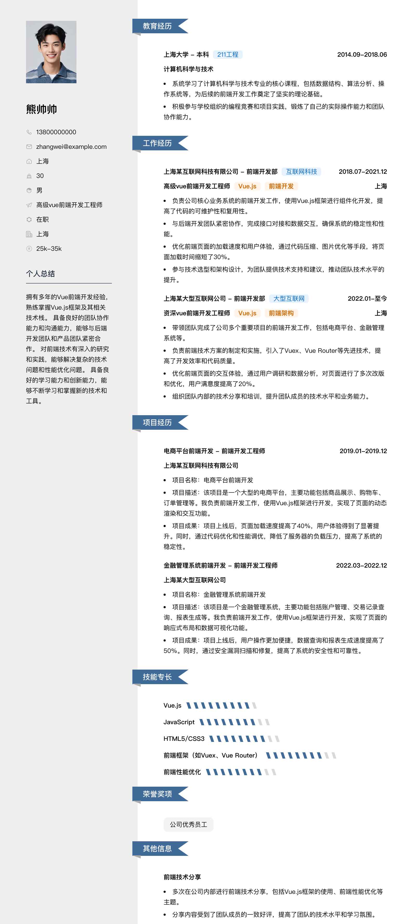 高级vue前端开发工程师简历模板