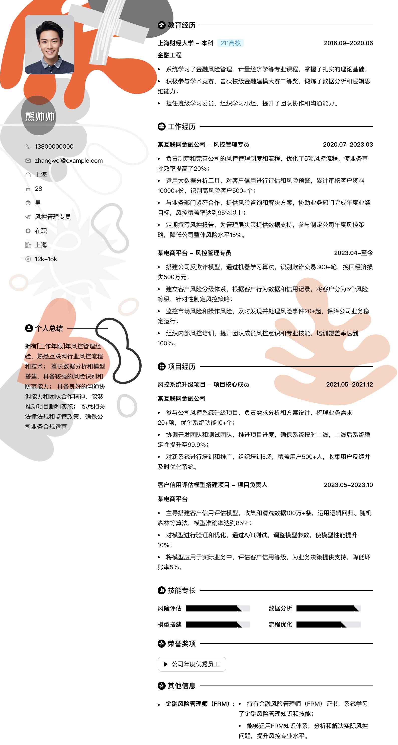风控管理专员简历模板