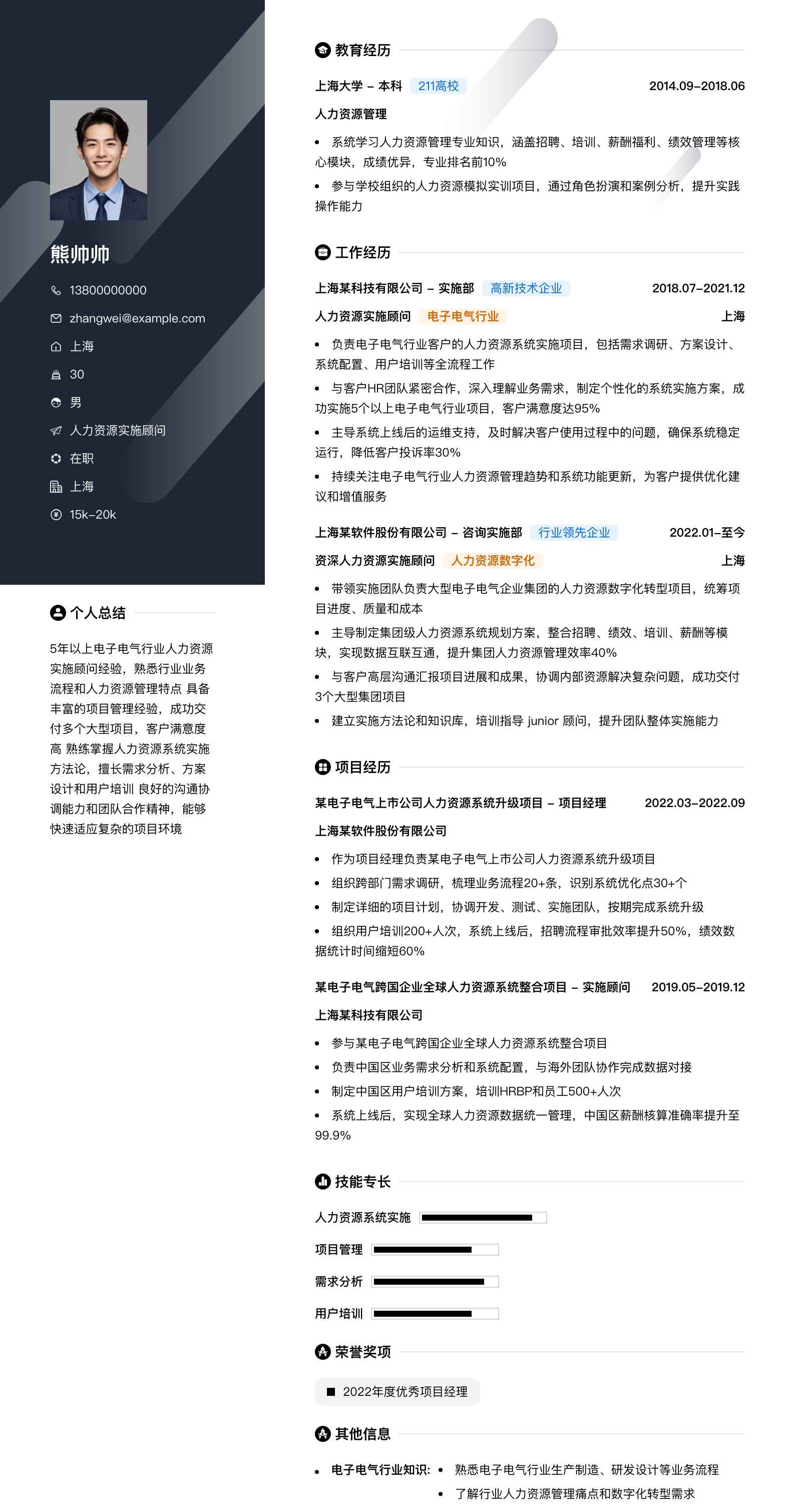 人力资源实施顾问简历模板