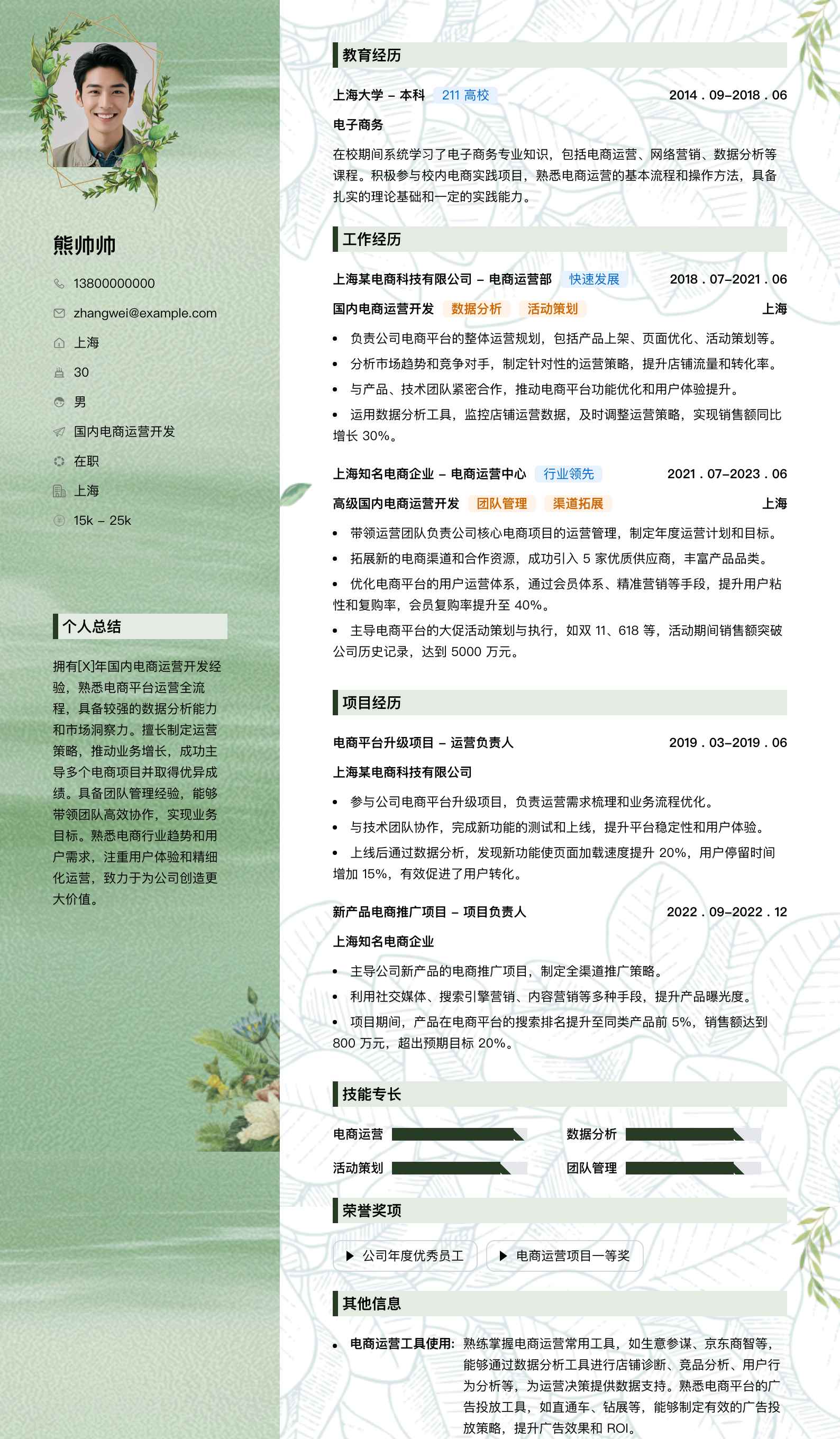 国内电商运营简历模板