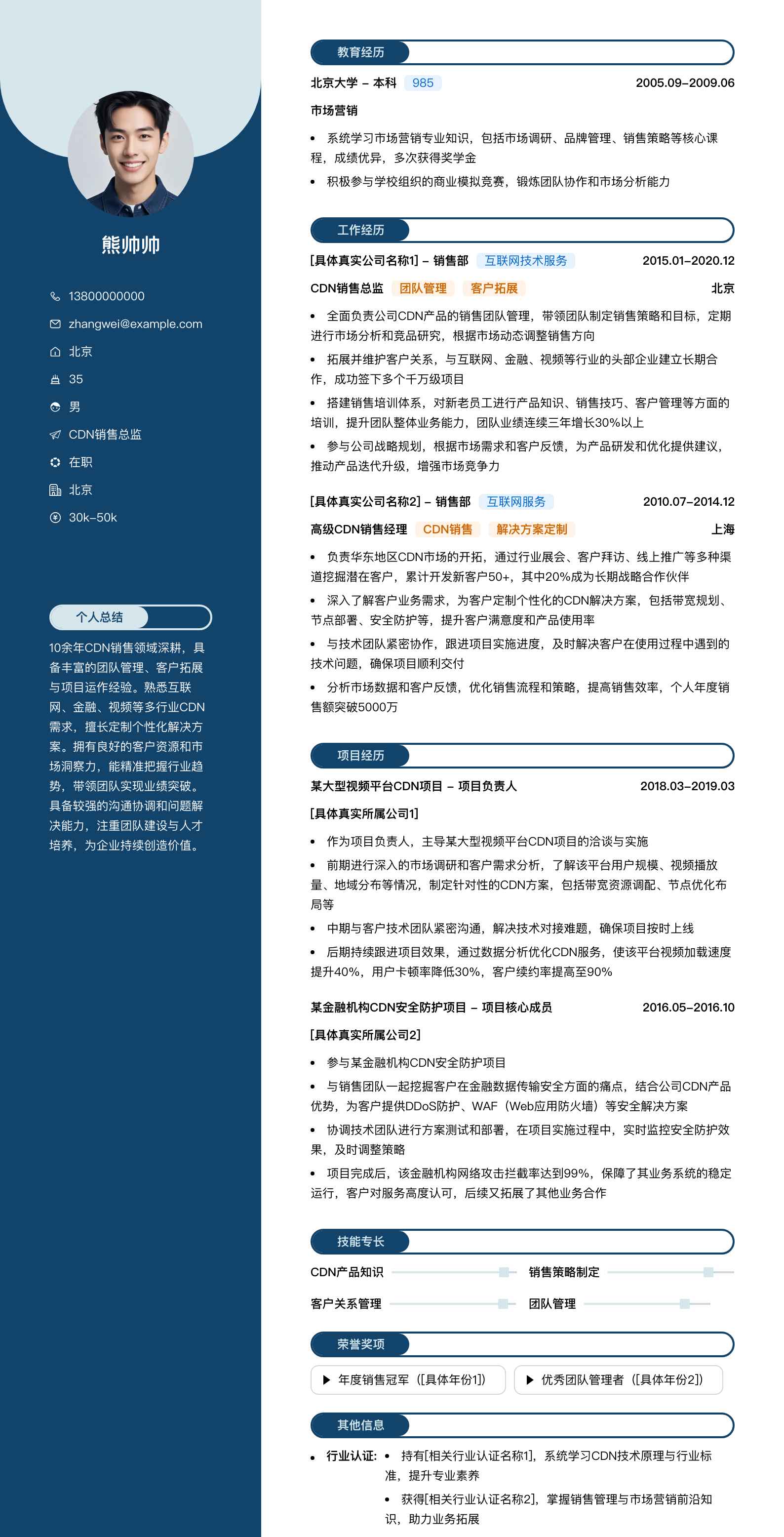 cdn销售总监简历模板