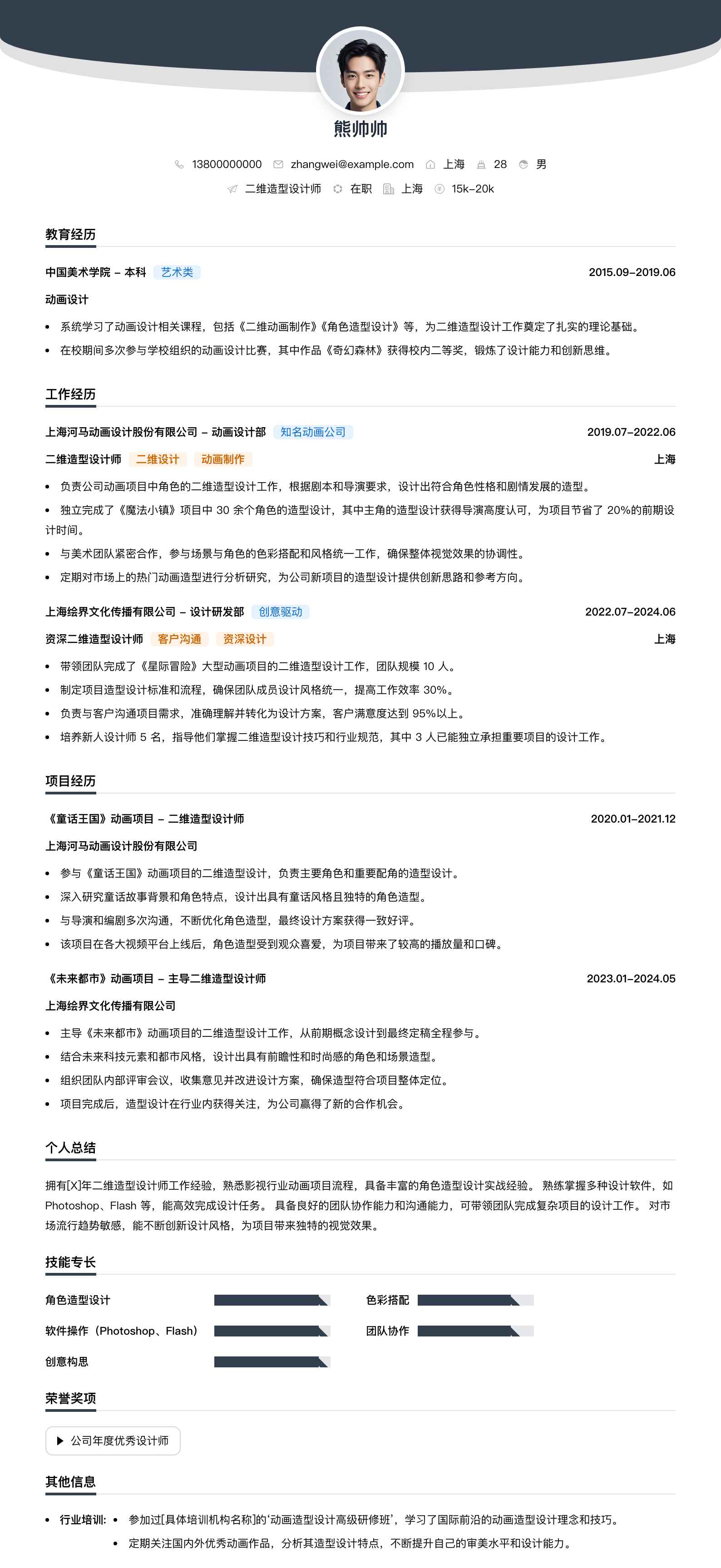 二维造型设计师简历模板