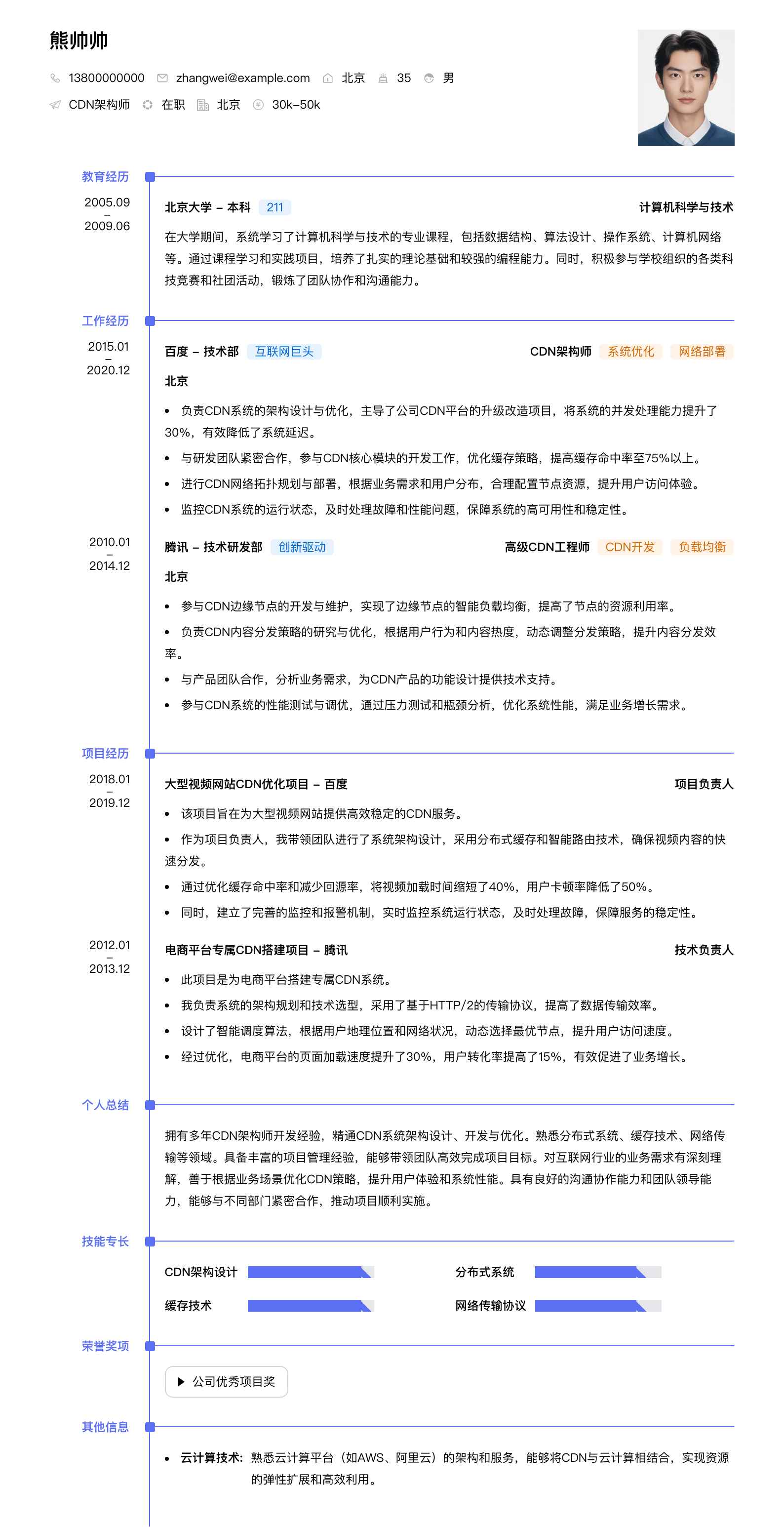 cdn架构师简历模板