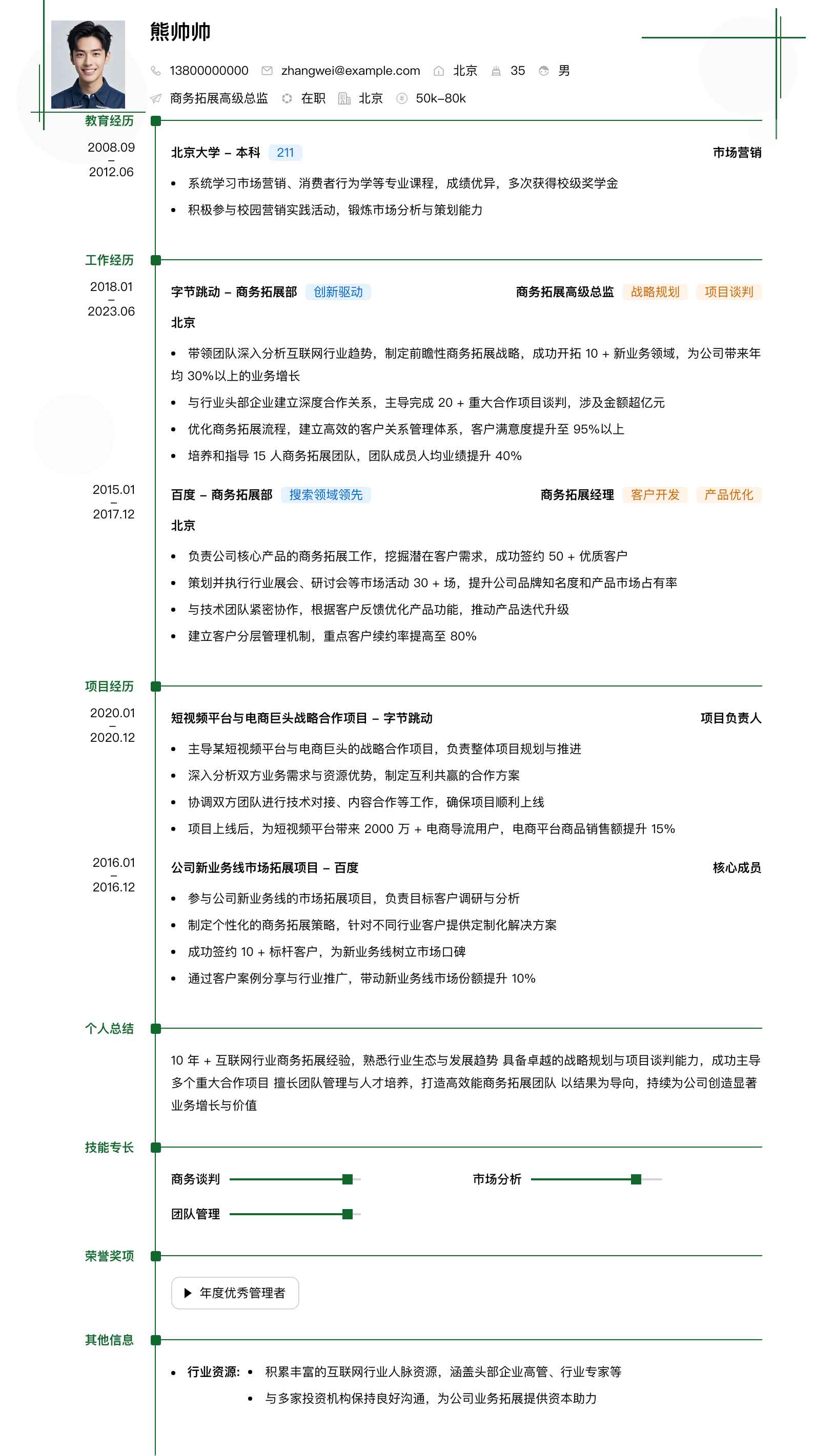 商务拓展高级总监简历模板