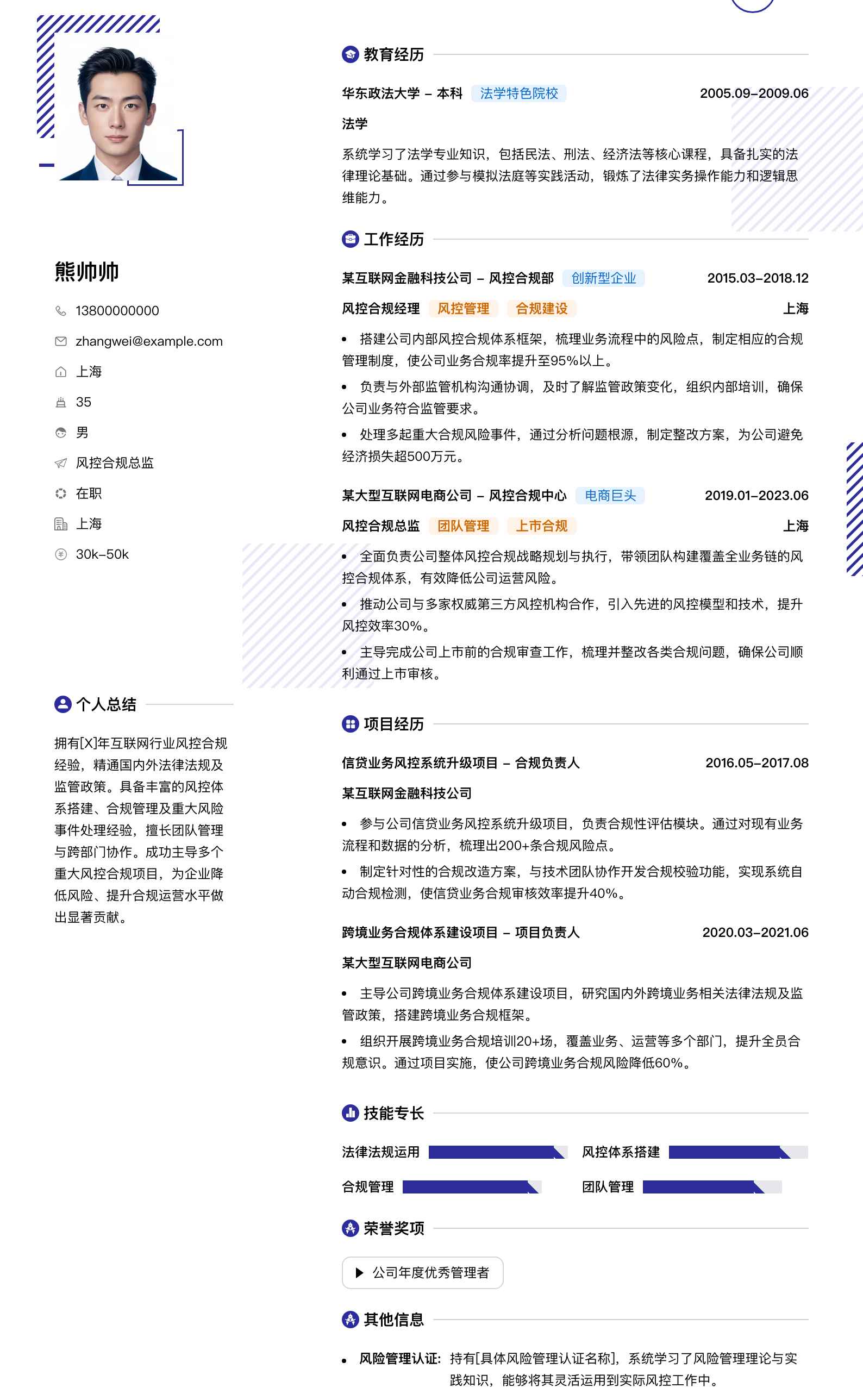 风控合规总监简历模板
