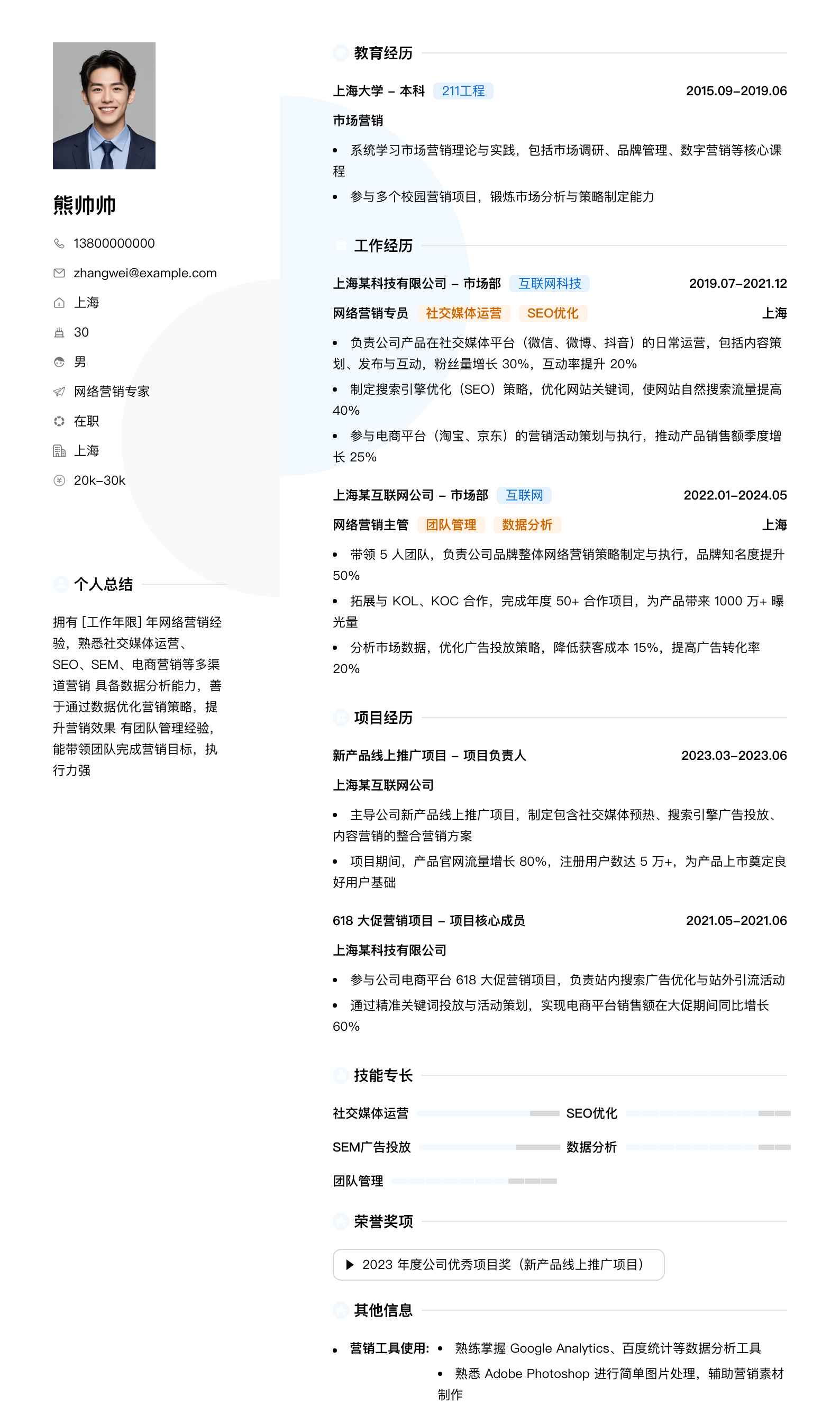 网络营销专家简历模板
