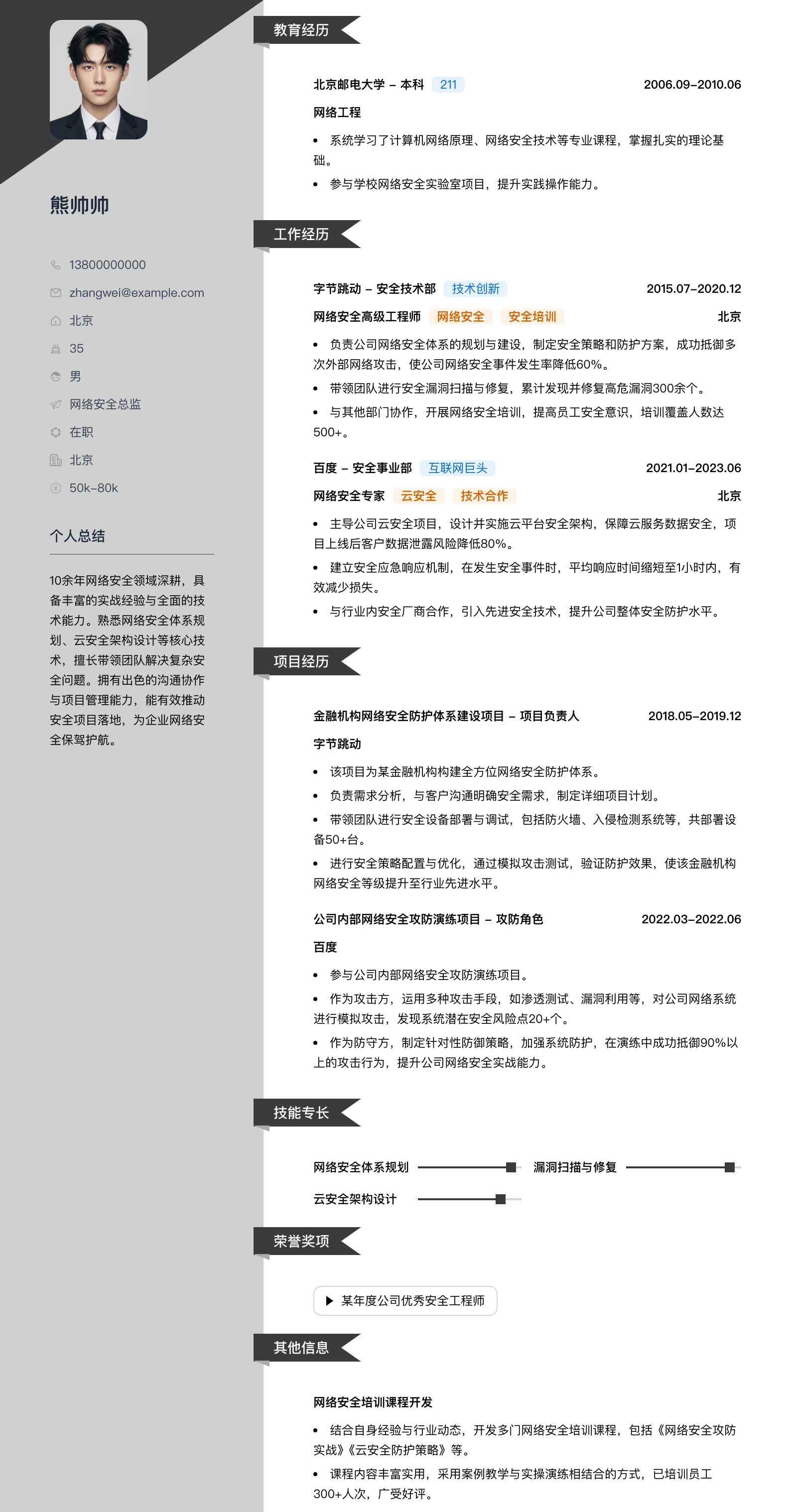 网络安全总监简历模板