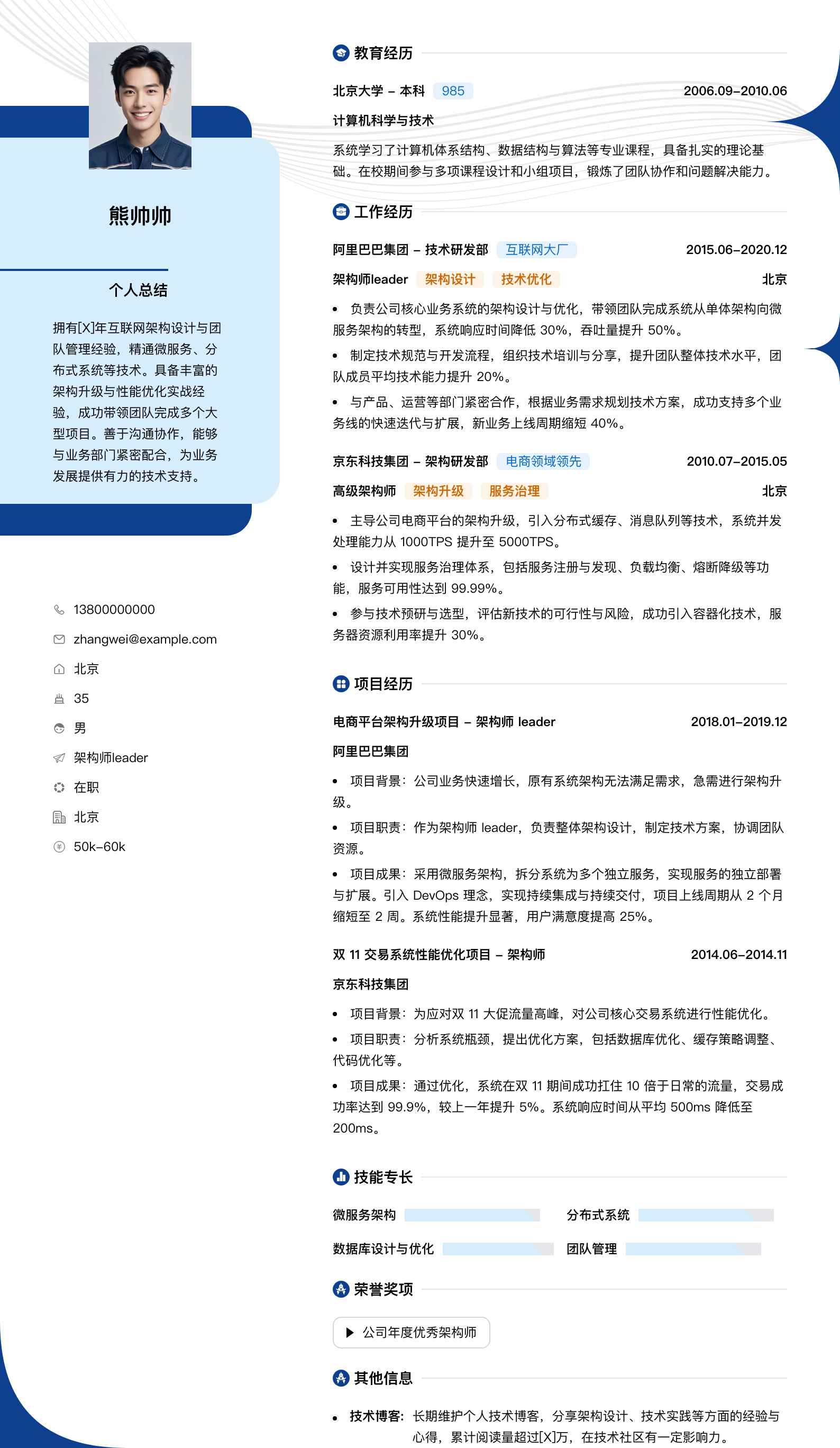 架构师leader简历模板