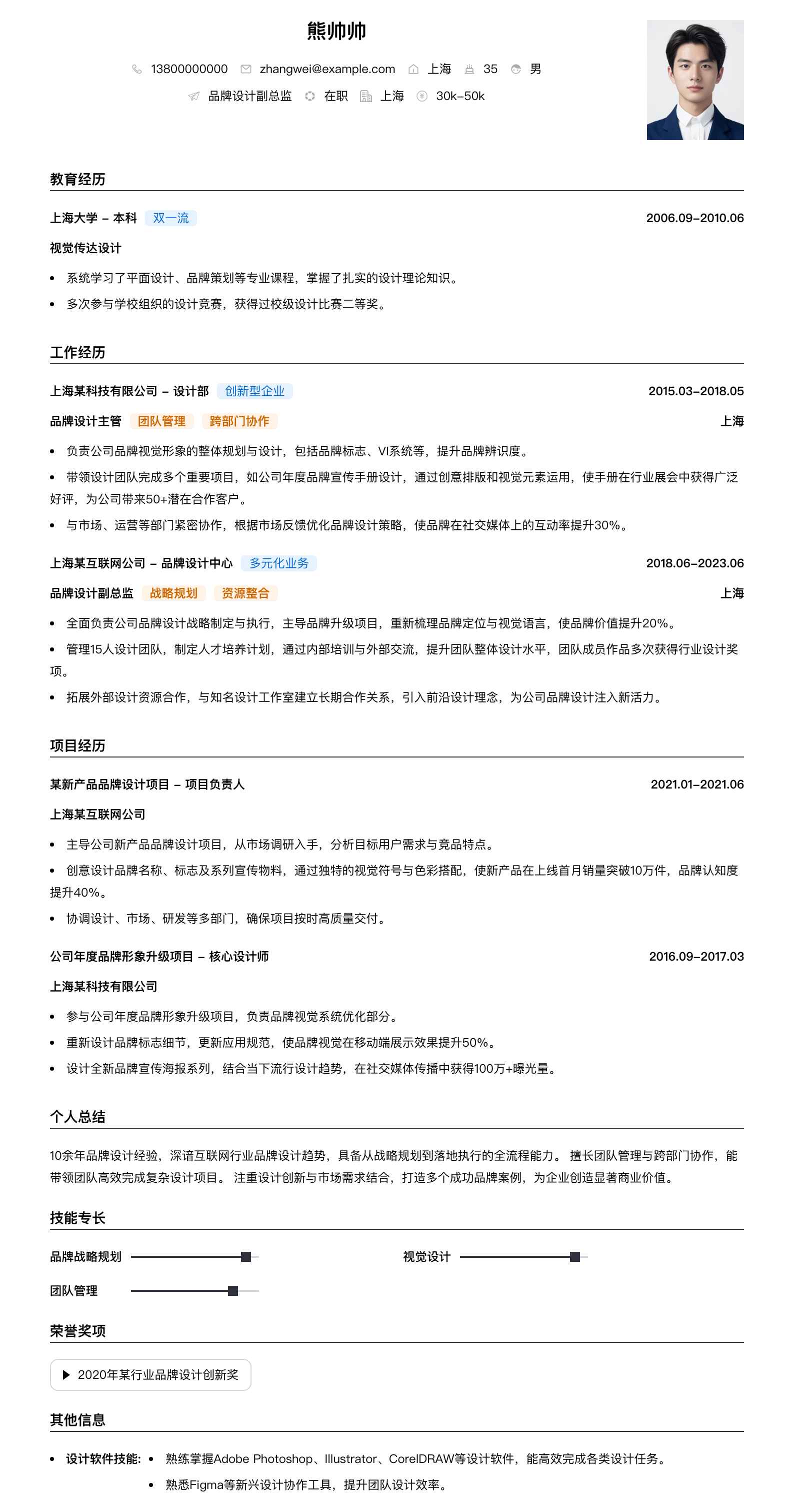 品牌设计副总监简历模板