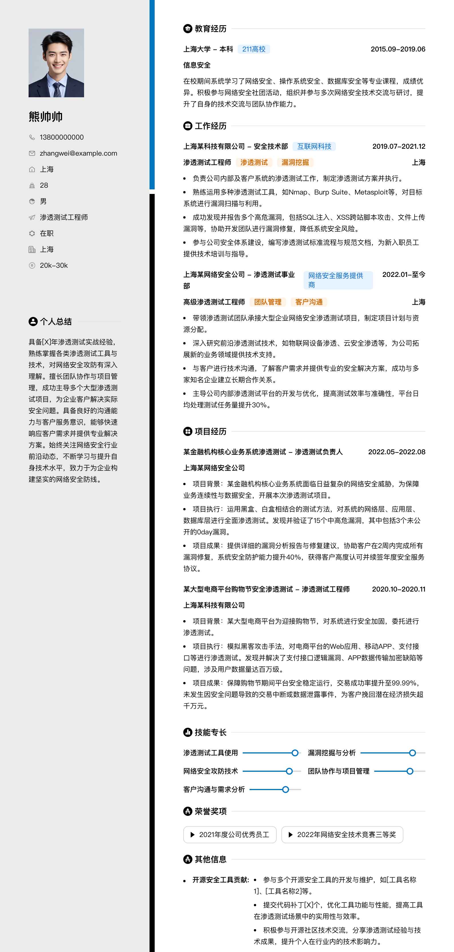 渗透测试简历模板