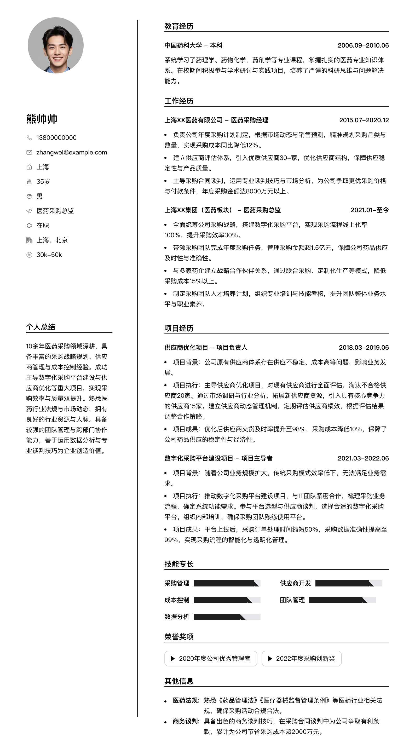医药采购总监简历模板