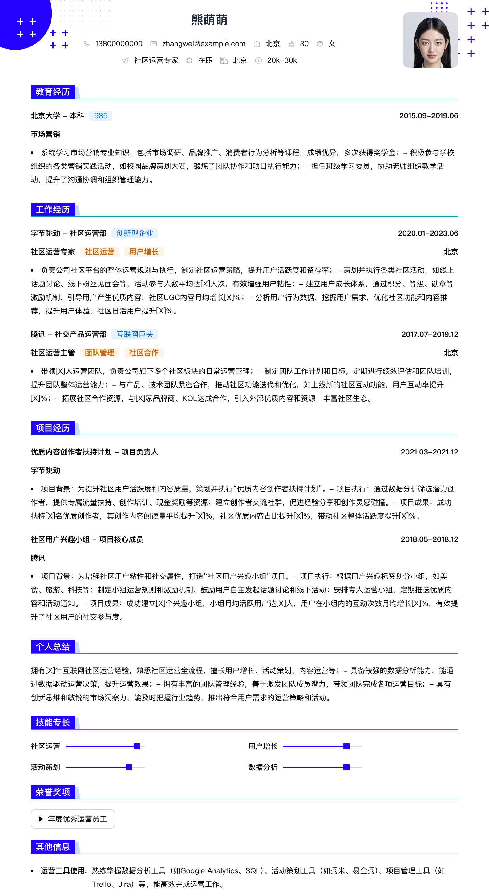 社区运营专家简历模板